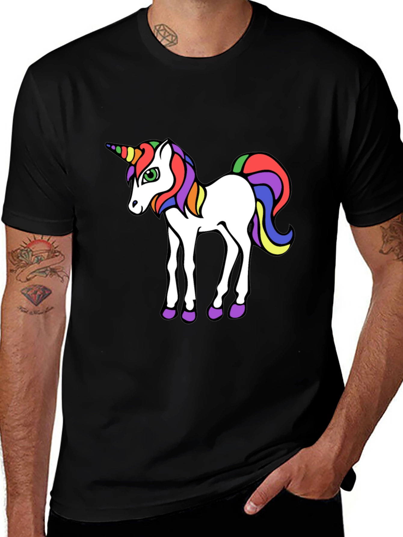 Variant 29 of Rainbow Unicorn Graphic Tee - Men's Black T-Shirt