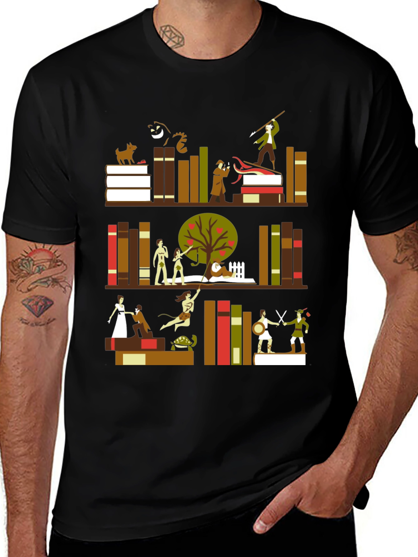 Variant 2 of Literary Bookshelf Graphic Tee - Black