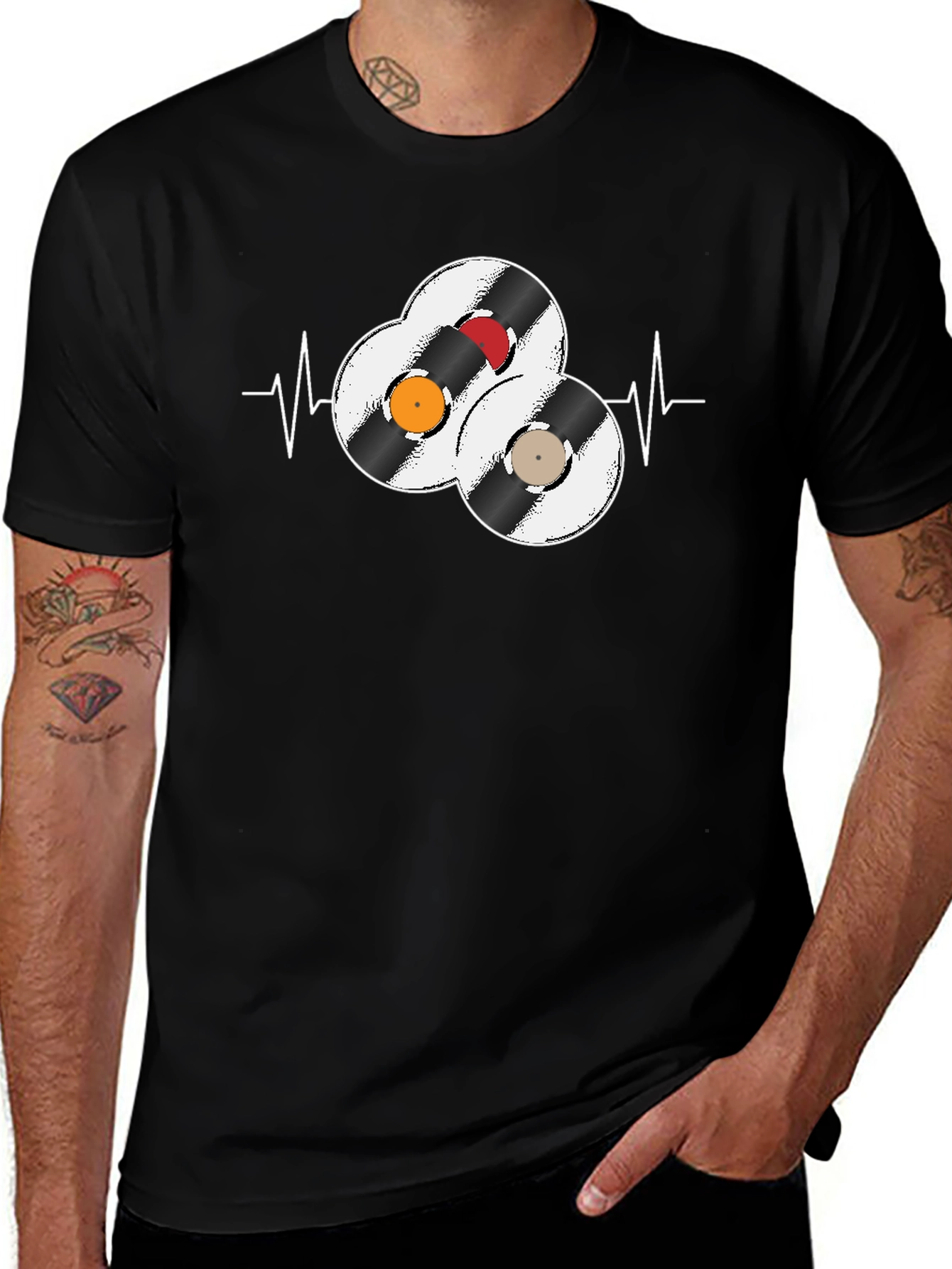 Variant 25 of Vinyl Record Heartbeat Graphic Tee - Black