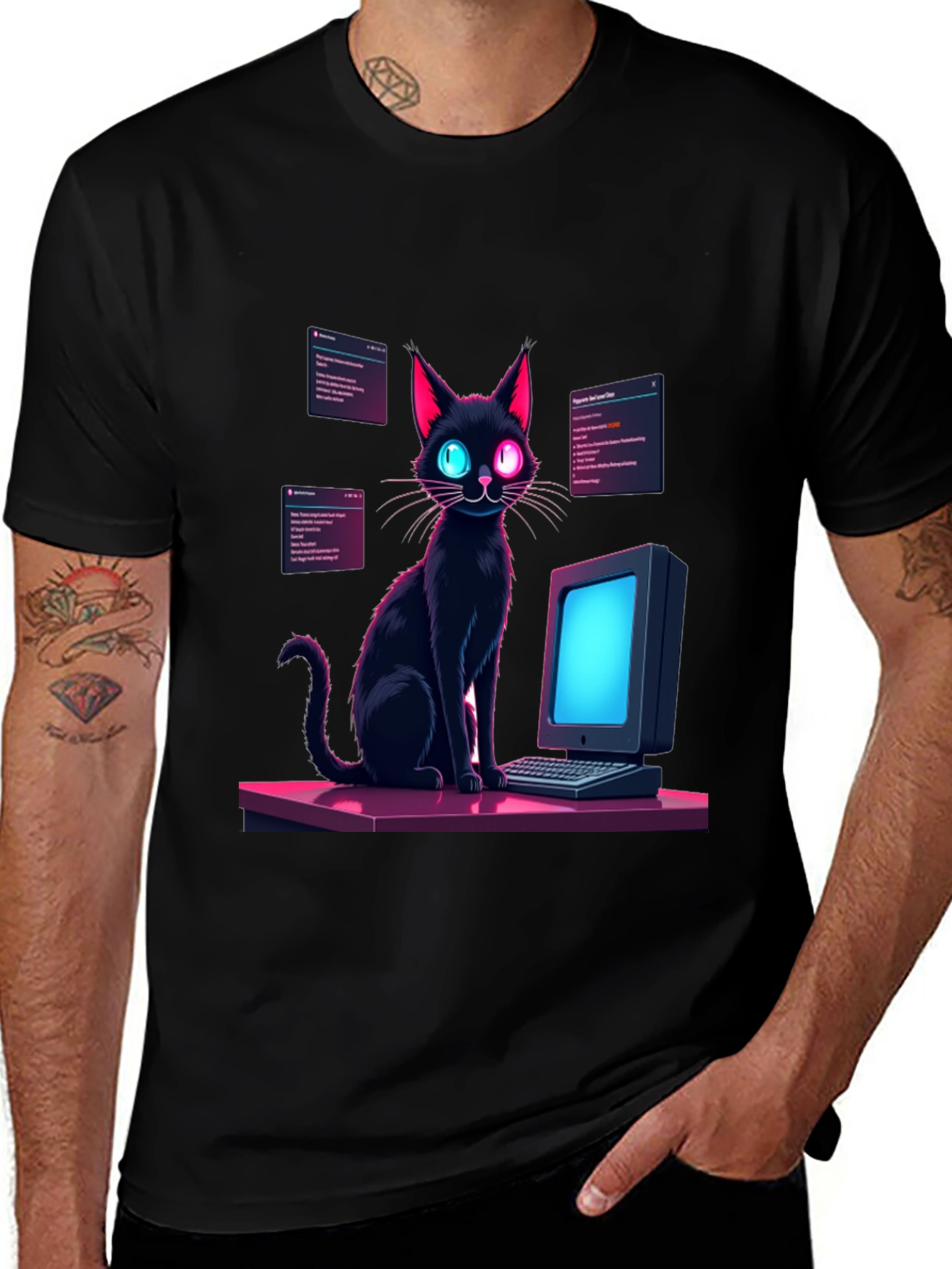 Cyber Cat T-Shirt - Coding Black Cat Tee