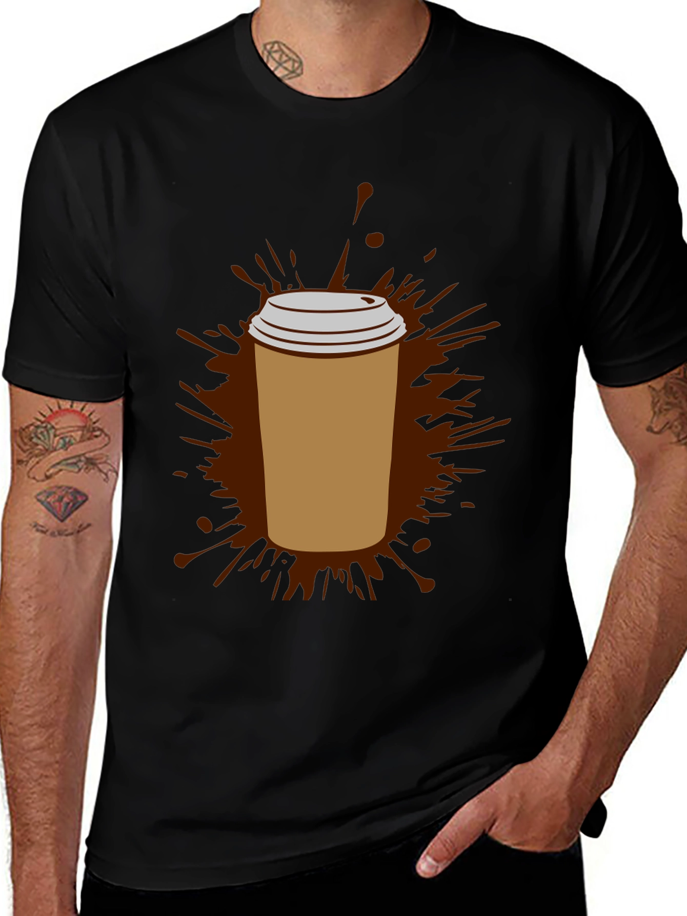 Variant 22 of Coffee Splash Graphic Tee - Black Cotton Comfort