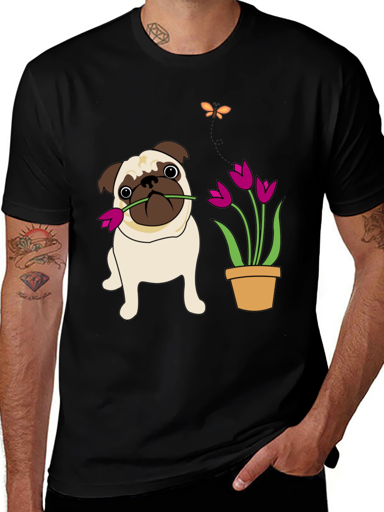 Variant 22 of Cute Pug with Flower Graphic T-Shirt