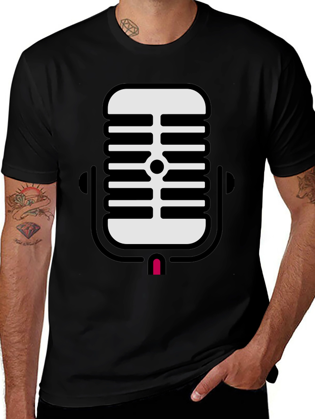 Variant 10 of Retro Microphone Graphic Tee - Black