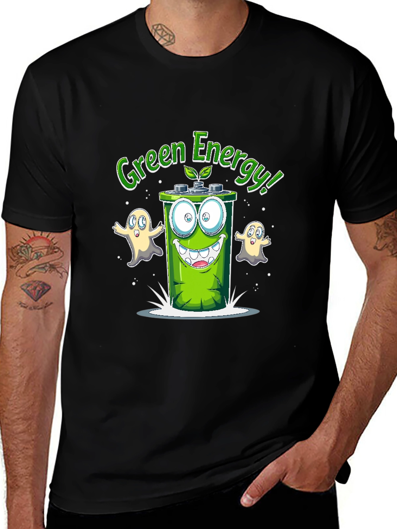Variant 3 of Green Energy Battery Ghost T-Shirt