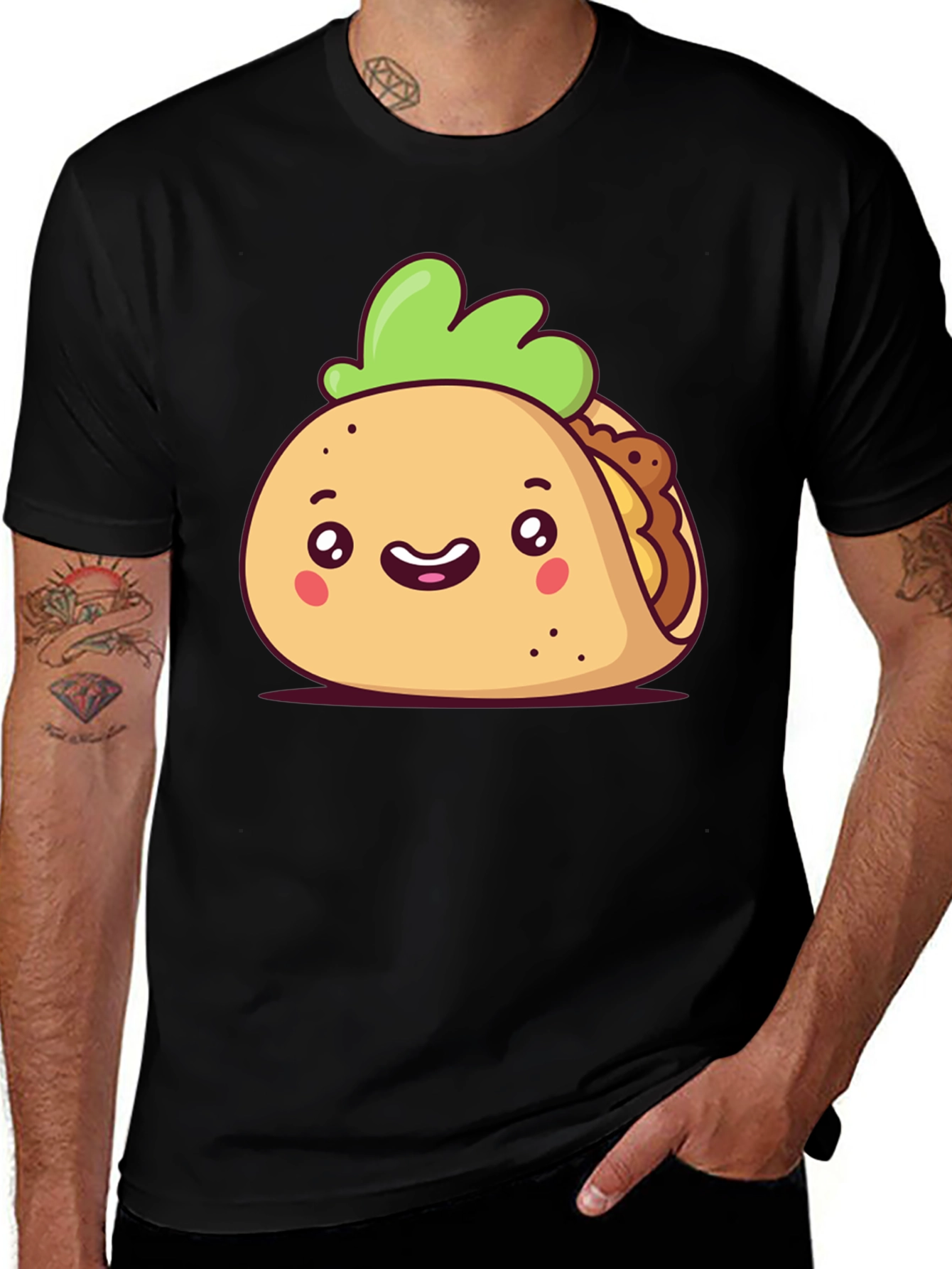 Variant 4 of Cute Cartoon Taco Black T-Shirt
