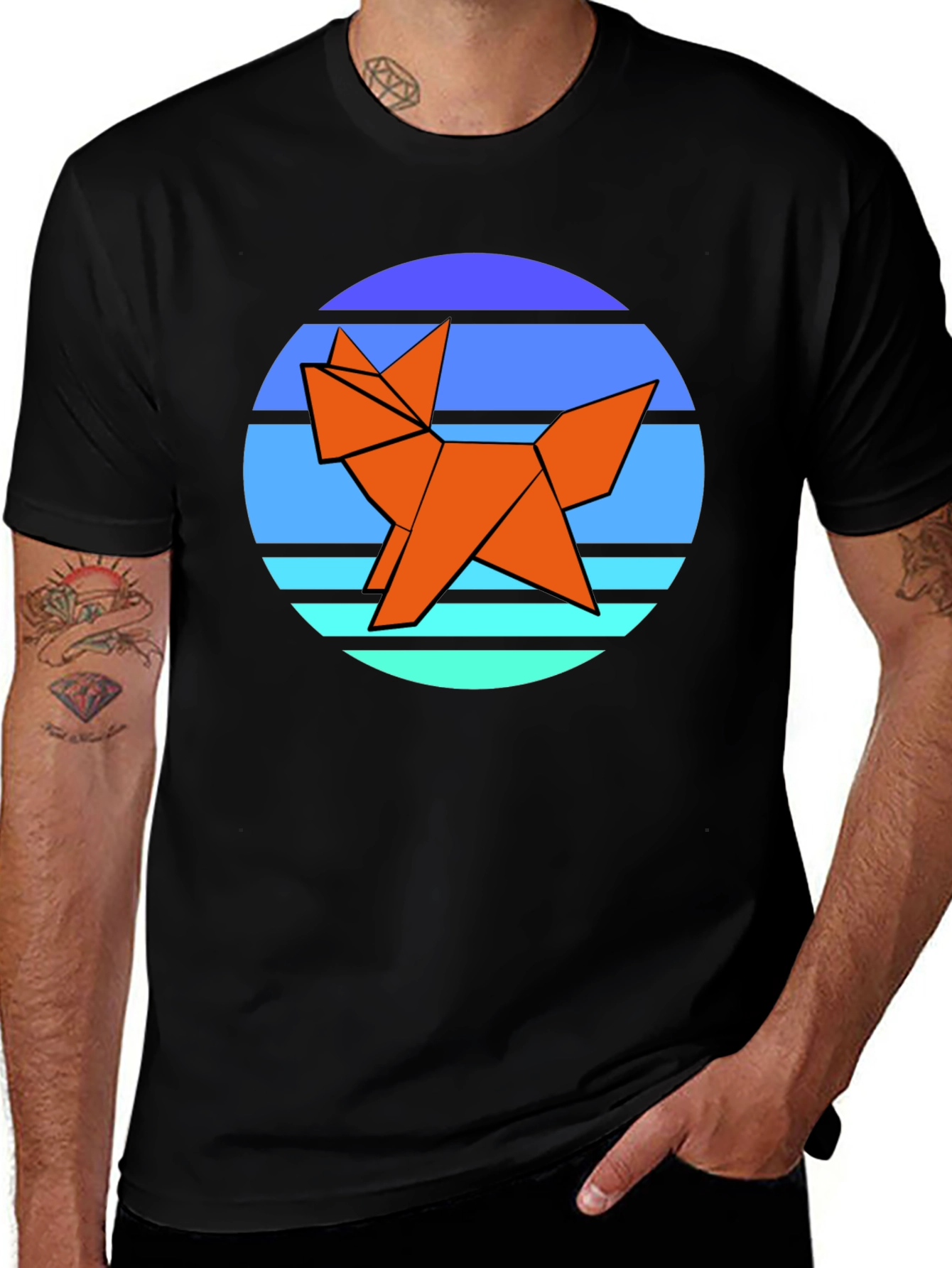 Variant 29 of Origami Fox Graphic Tee - Black