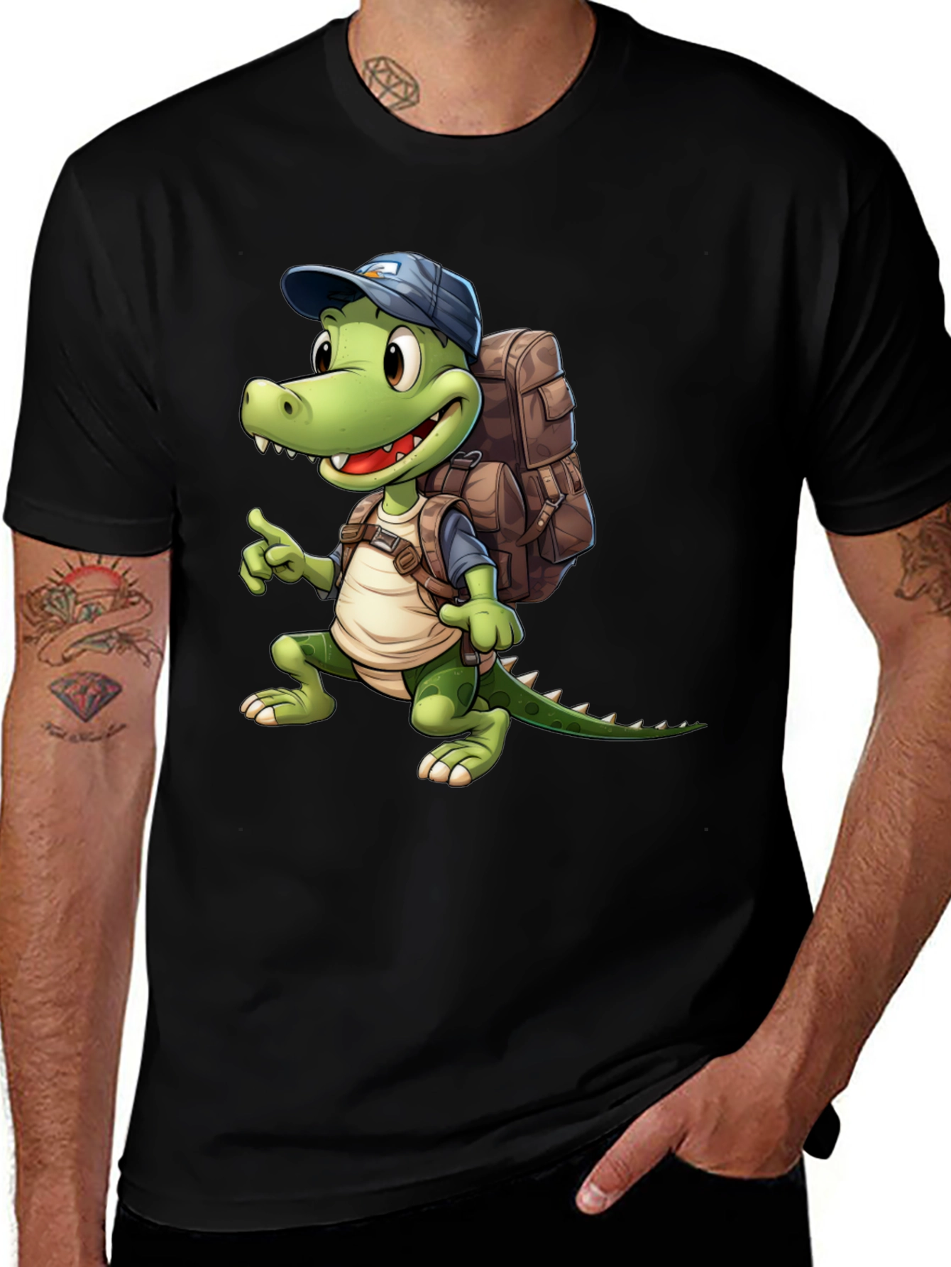 Variant 21 of Cartoon Alligator Hiker Graphic Tee
