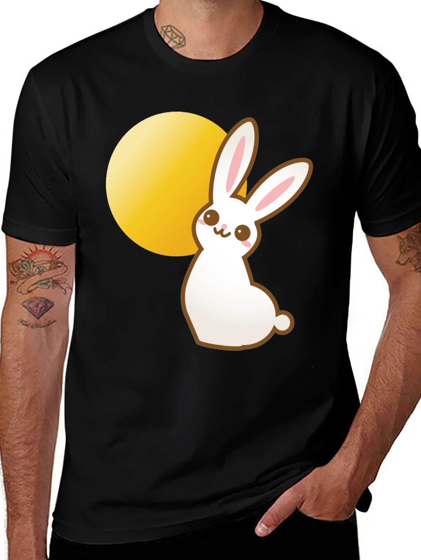Variant 20 of Cute Bunny & Moon Graphic T-Shirt - Black