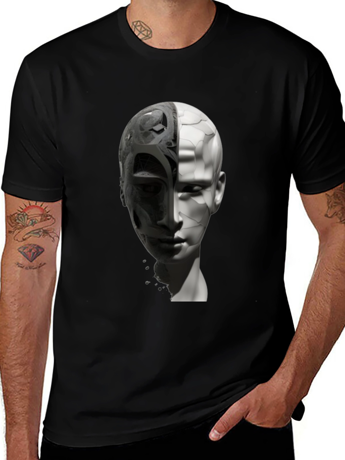 Abstract Face Graphic Tee - Black T-Shirt
