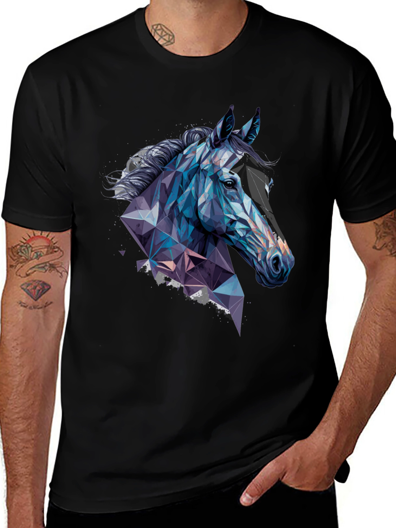 Black Geometric Horse Graphic Tee main image