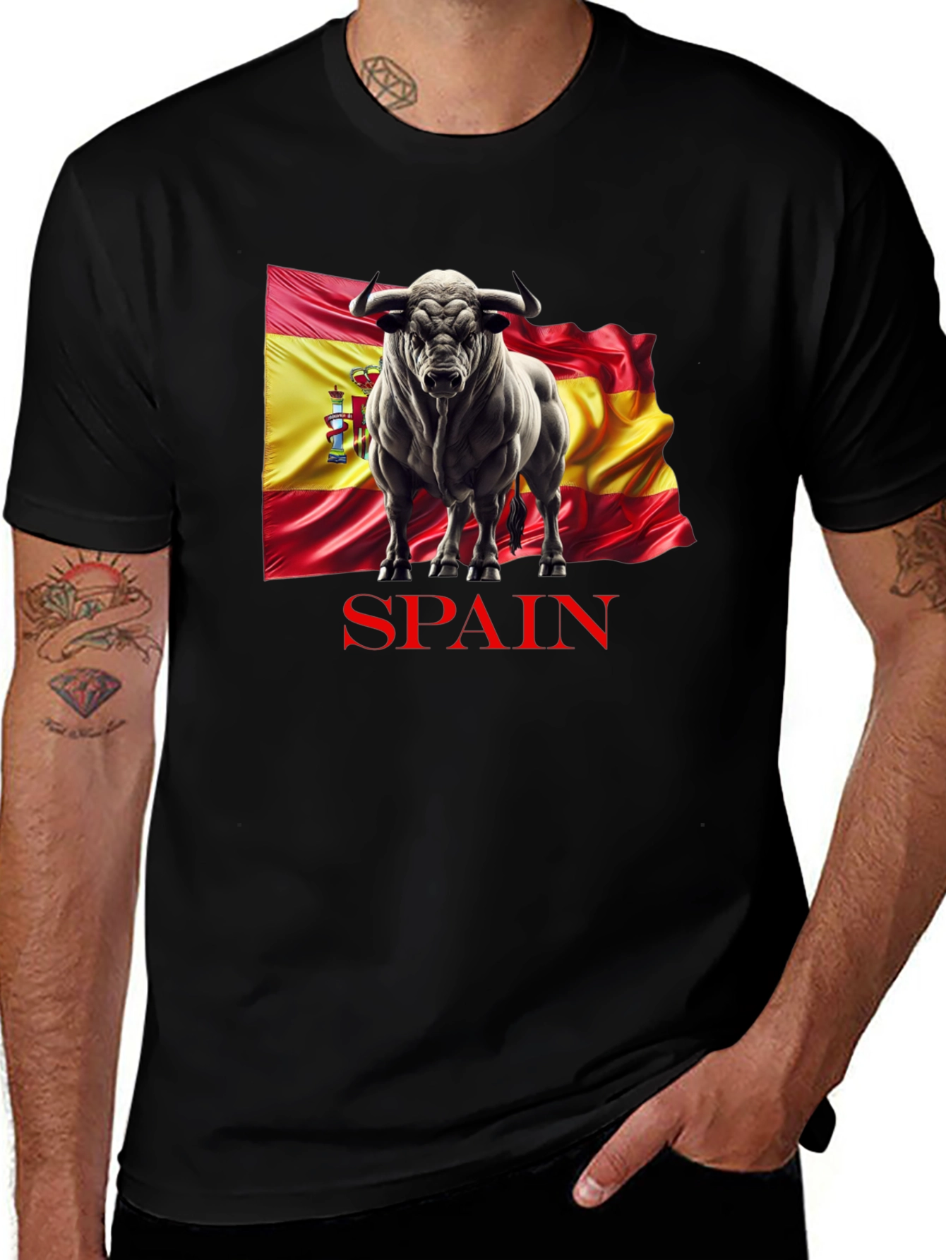 Spain Flag Bull T-Shirt - Black