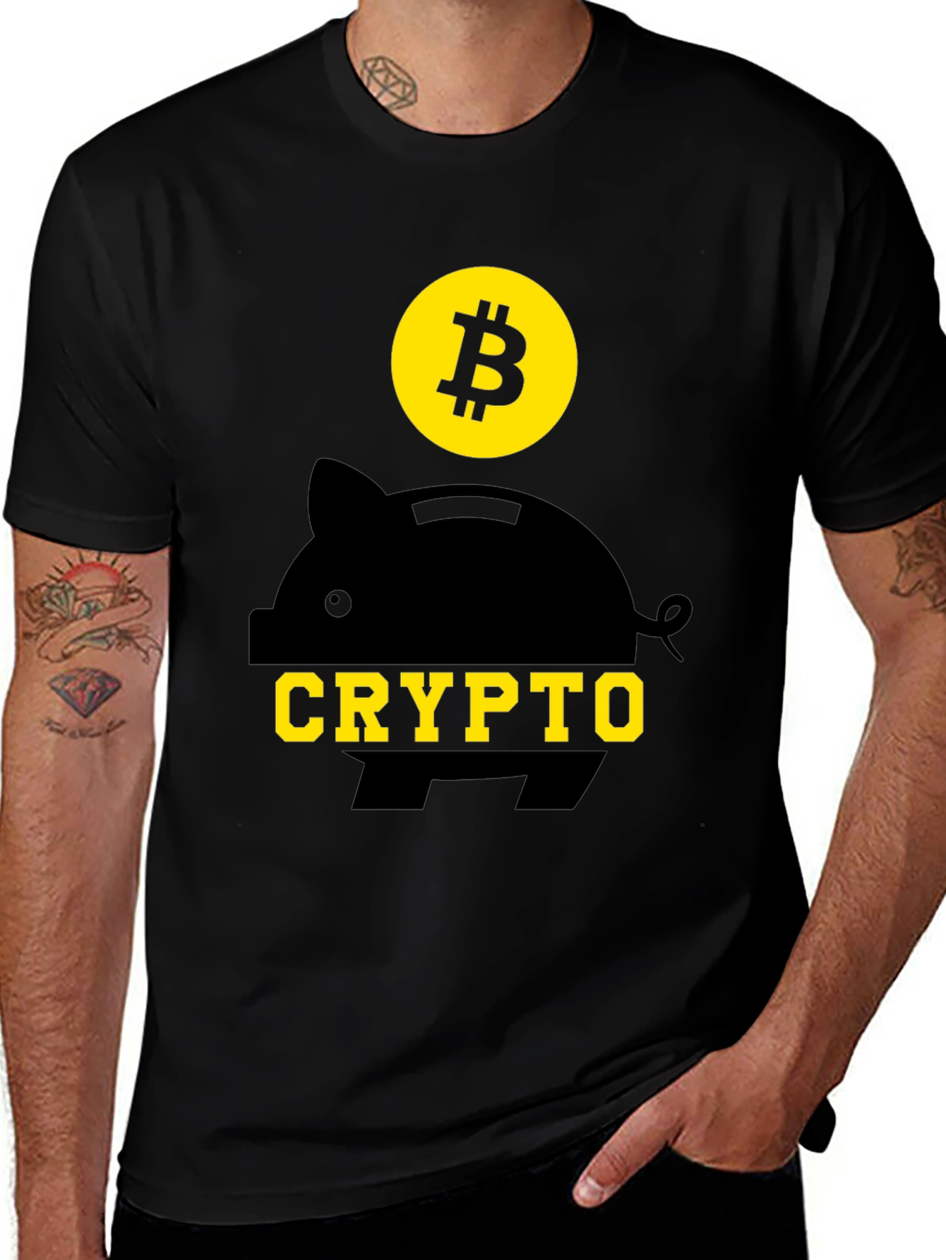 Variant 4 of Crypto Piggy Bank Bitcoin Black T-Shirt