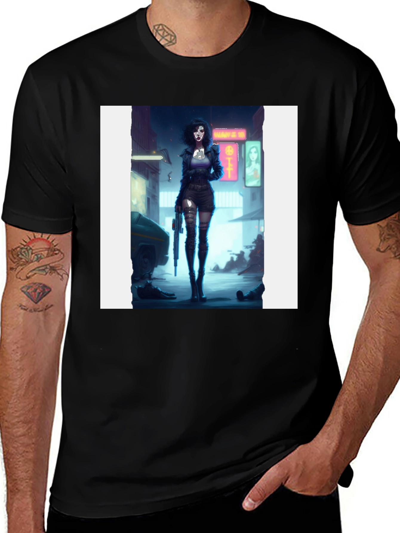 Variant 16 of Cyberpunk Girl T-Shirt - Edgy Graphic Tee