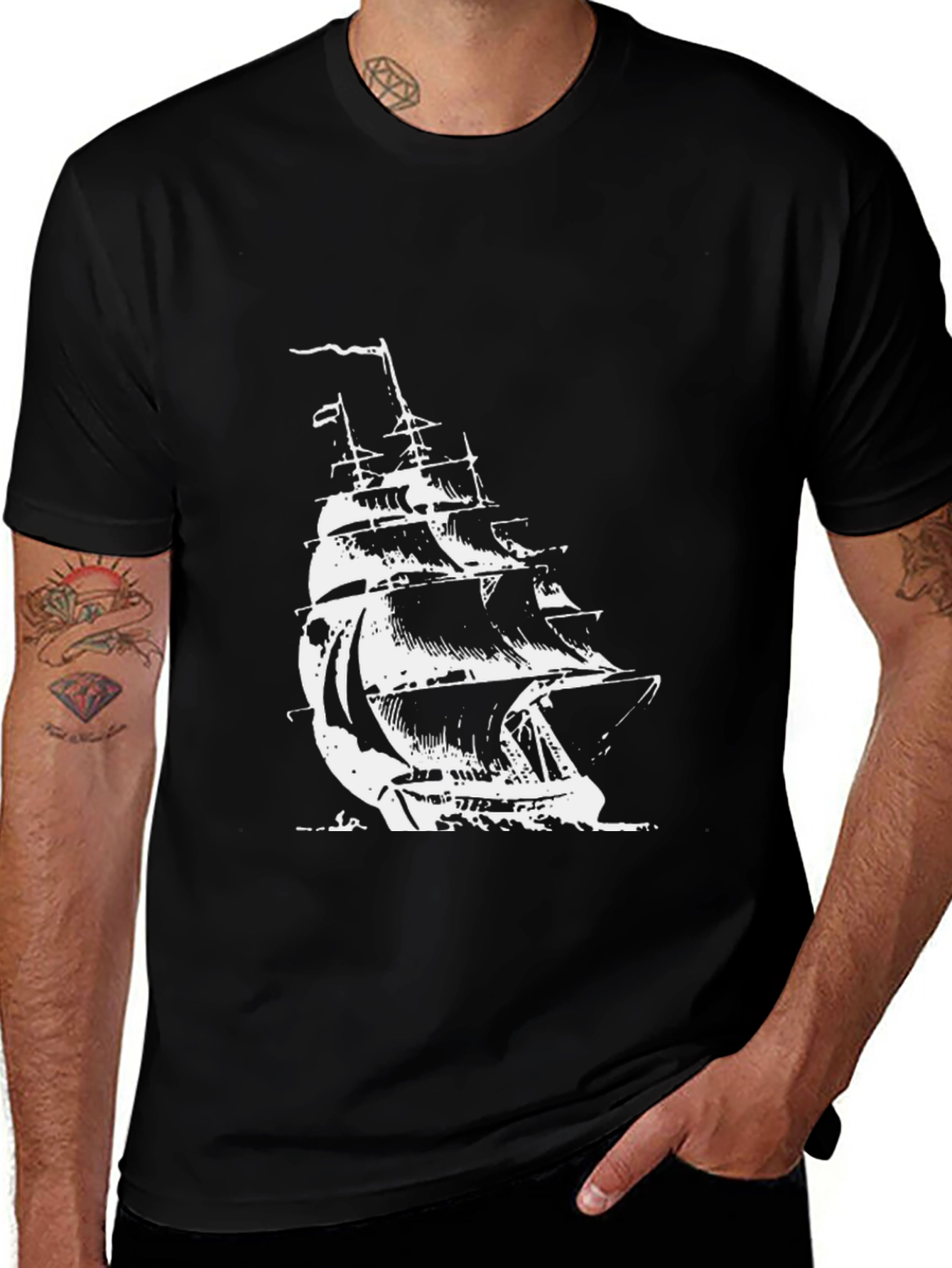 Variant 2 of Nautical Sailboat Graphic Black T-Shirt