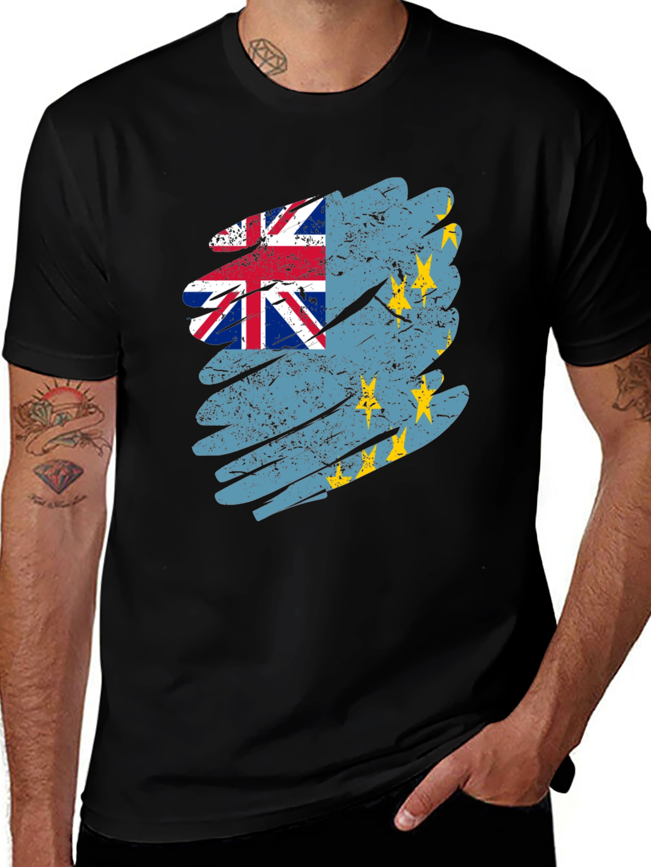 Variant 6 of Tuvalu Flag Grunge Style Men's Black T-Shirt