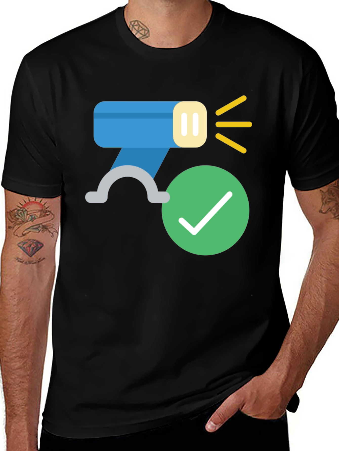 Variant 24 of Modern Black T-Shirt with Flashlight Design