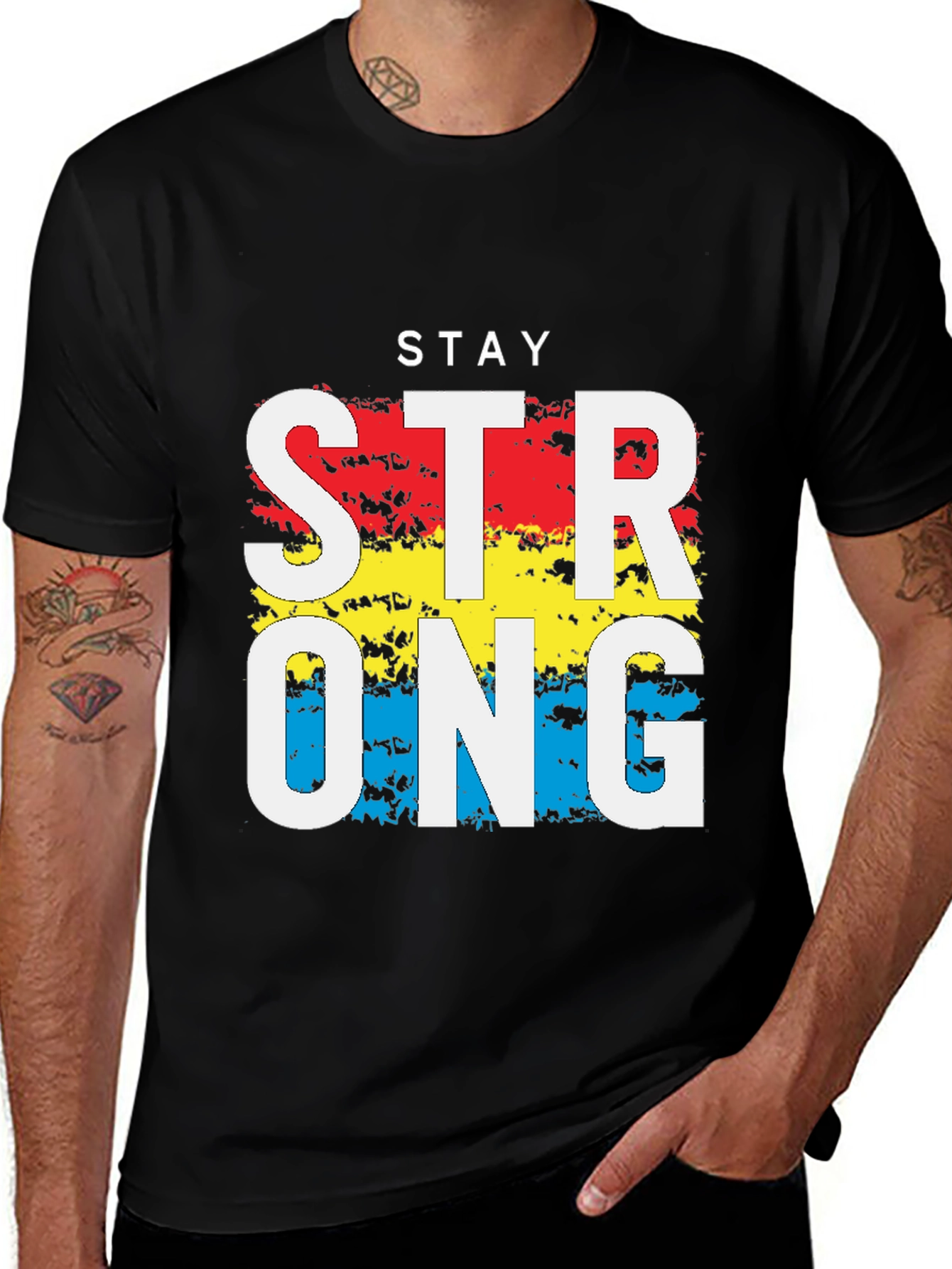 Variant 21 of Stay Strong Graphic Tee - Men's Black T-Shirt