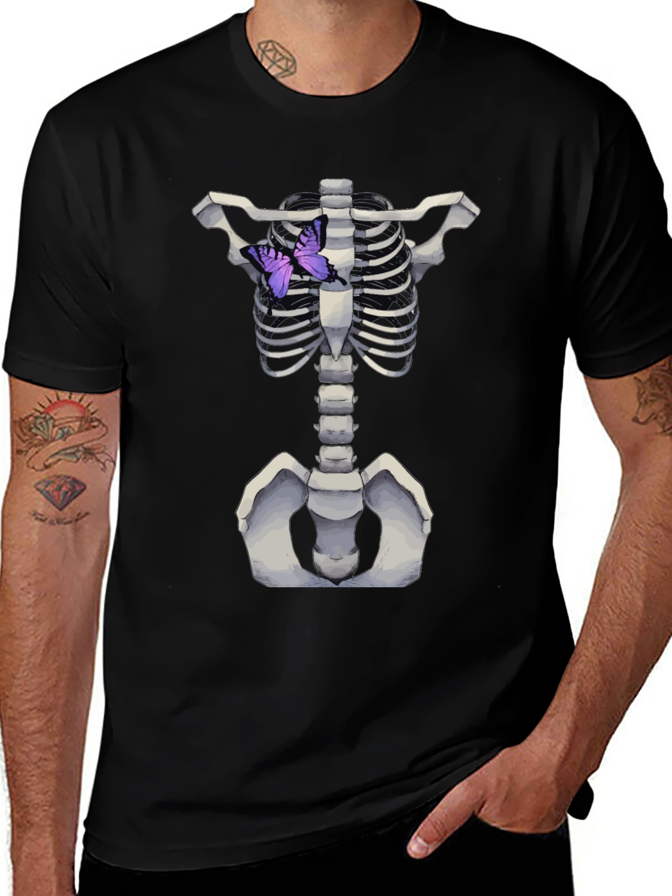 Variant 29 of Skeleton Rib Cage T-Shirt with Butterfly