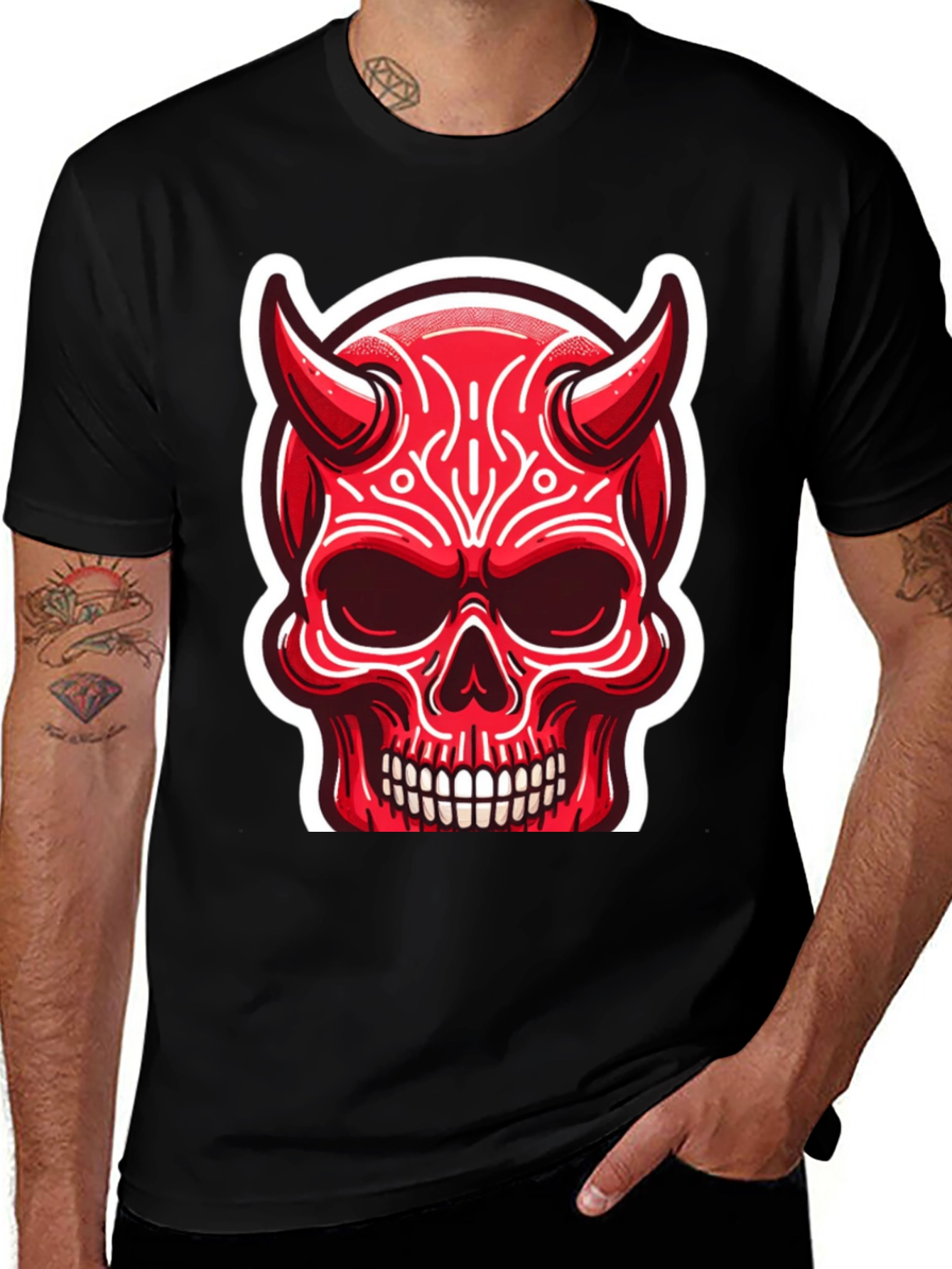 Variant 23 of Devil Skull Graphic Tee - Edgy Red Design