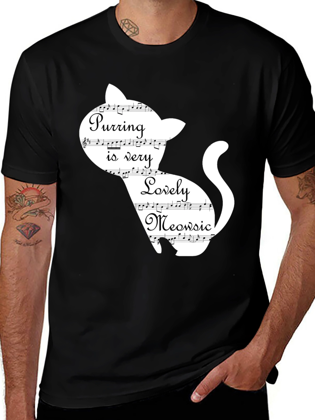 Variant 10 of Purring Lovely Meowsic Cat Graphic T-Shirt