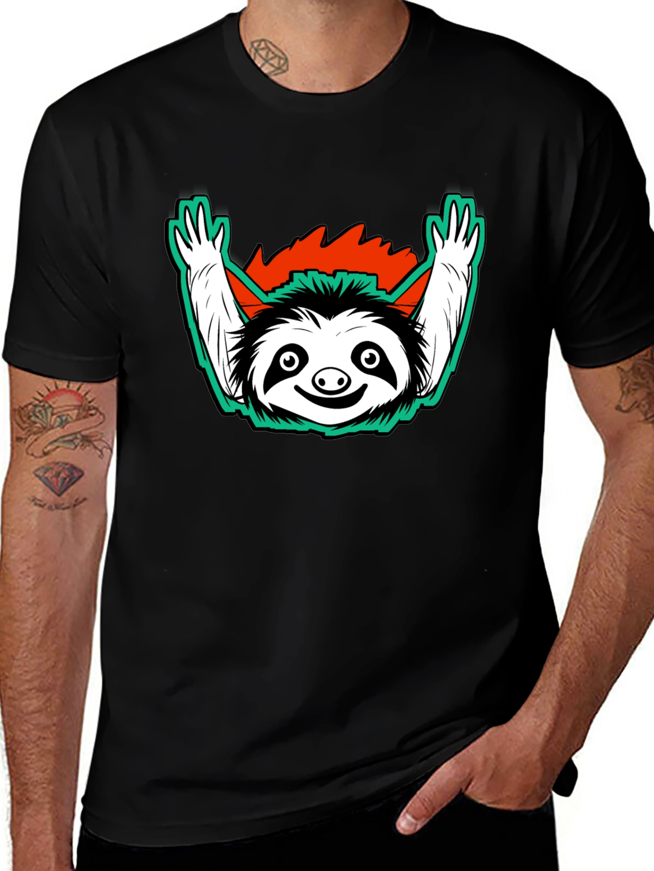 Variant 22 of Sloth Graphic T-Shirt - Men's Black Tee