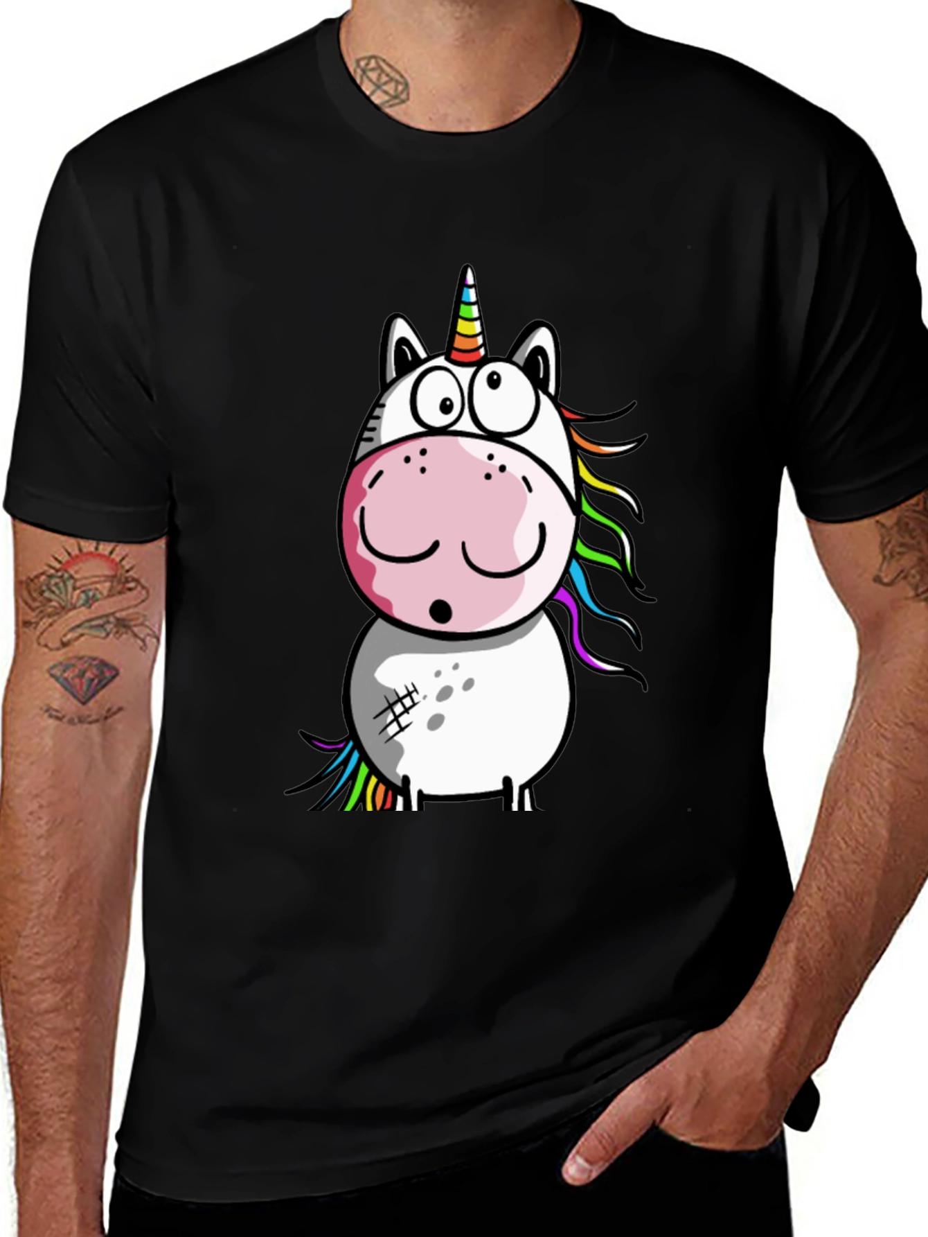 Variant 26 of Cartoon Unicorn Graphic T-Shirt - Black