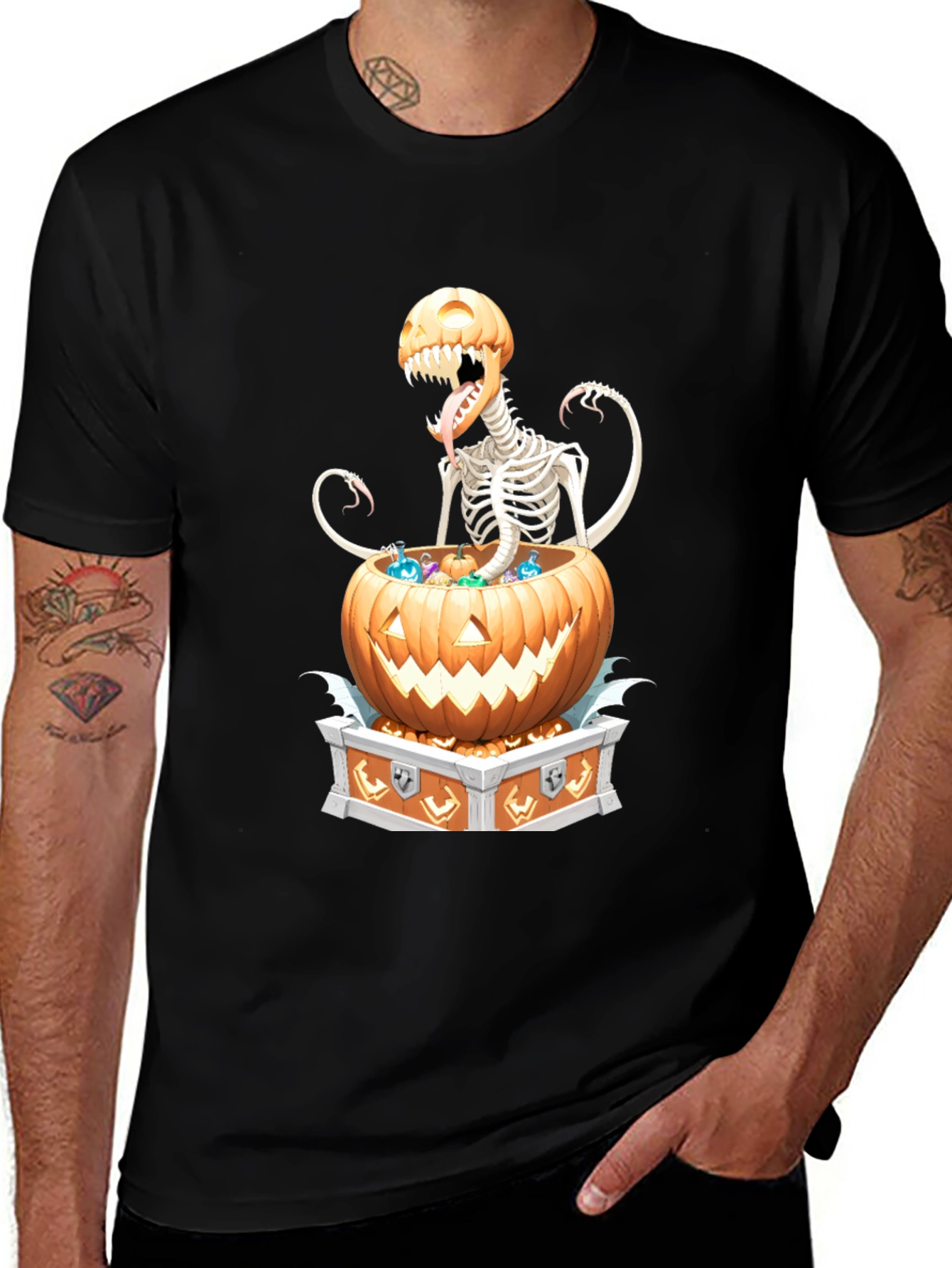 Spooky Skeleton Pumpkin T-Shirt - Halloween Style