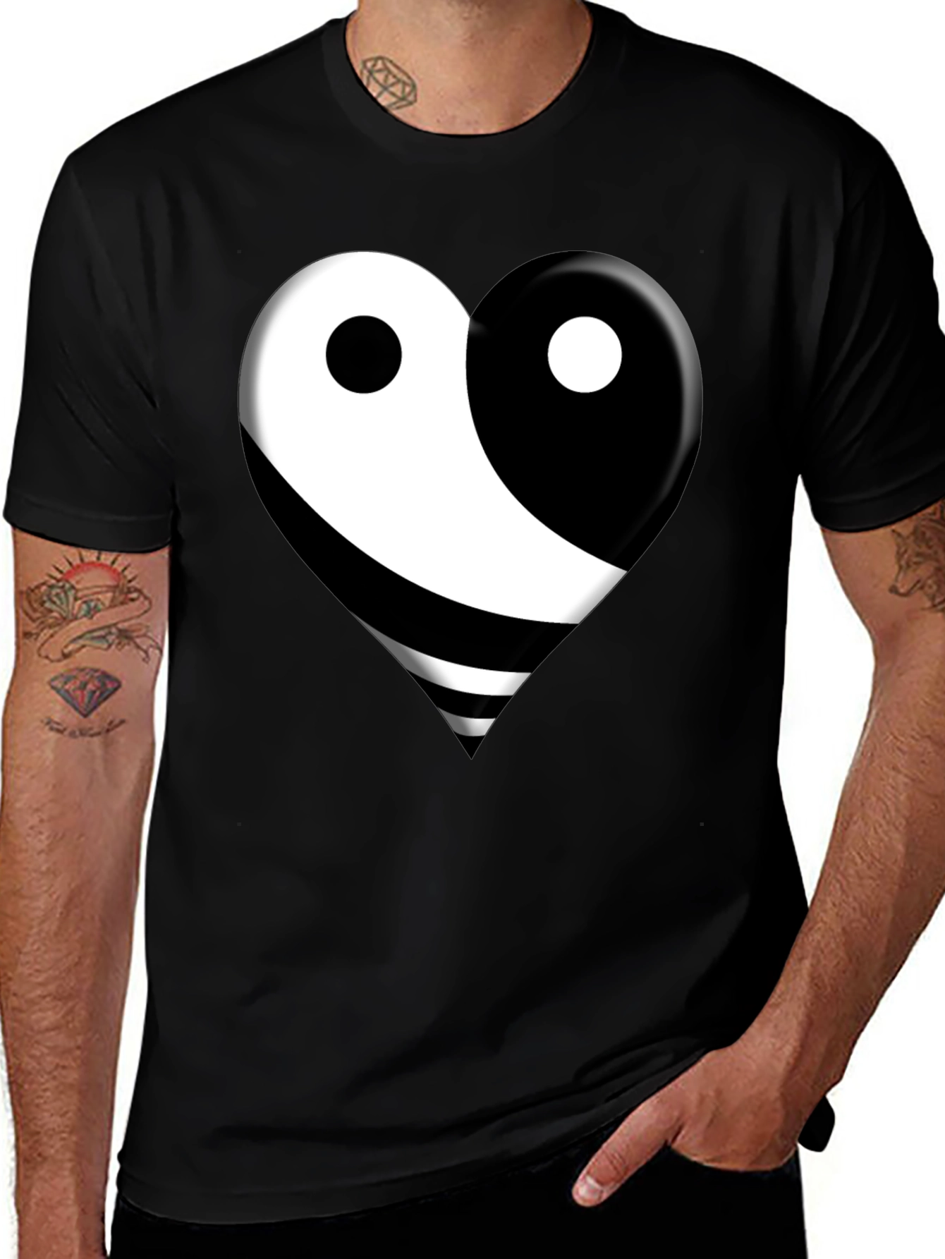 Variant 24 of Yin Yang Heart Graphic Tee - Stylish Black T-Shirt