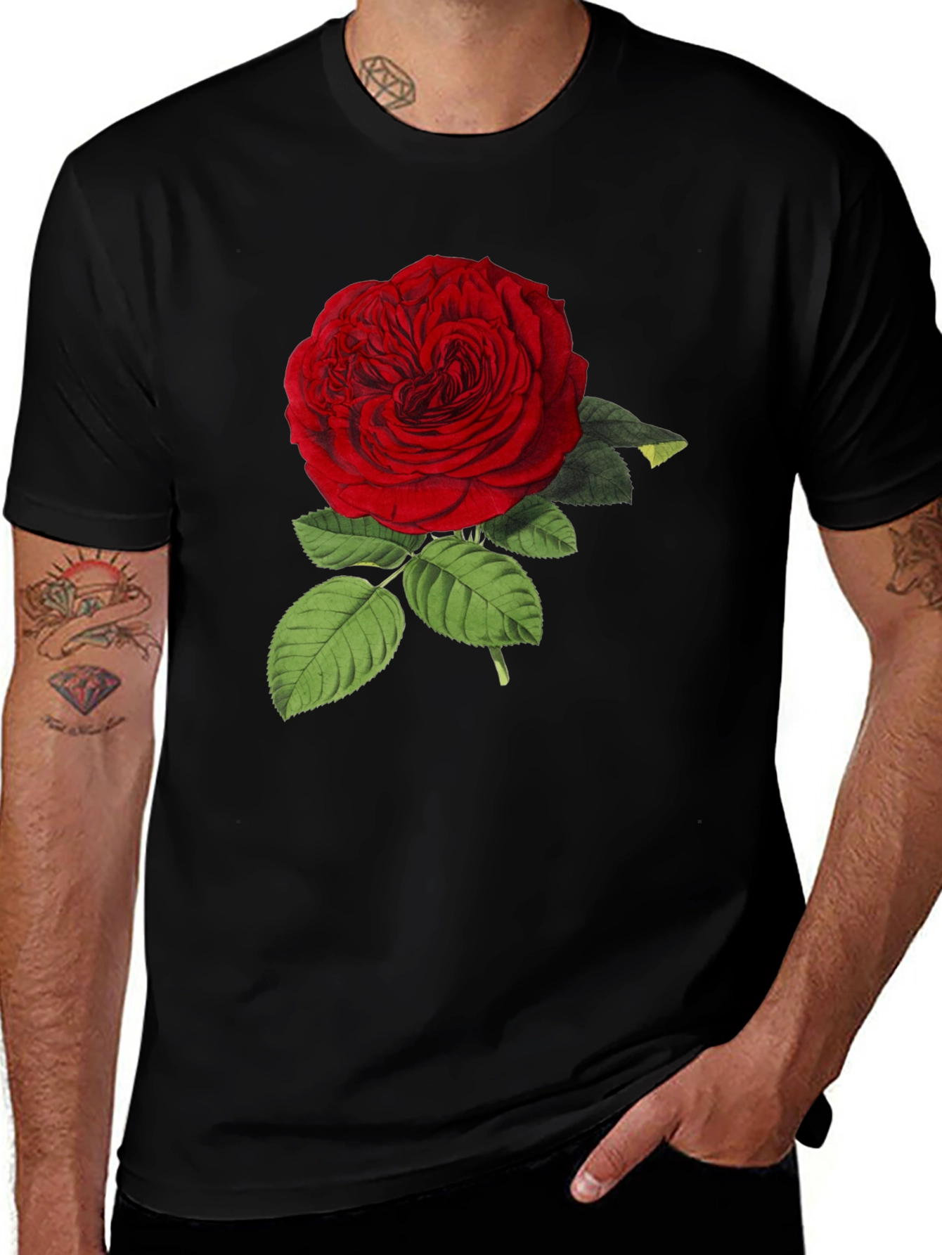 Variant 15 of Red Rose Graphic Print Black T-Shirt