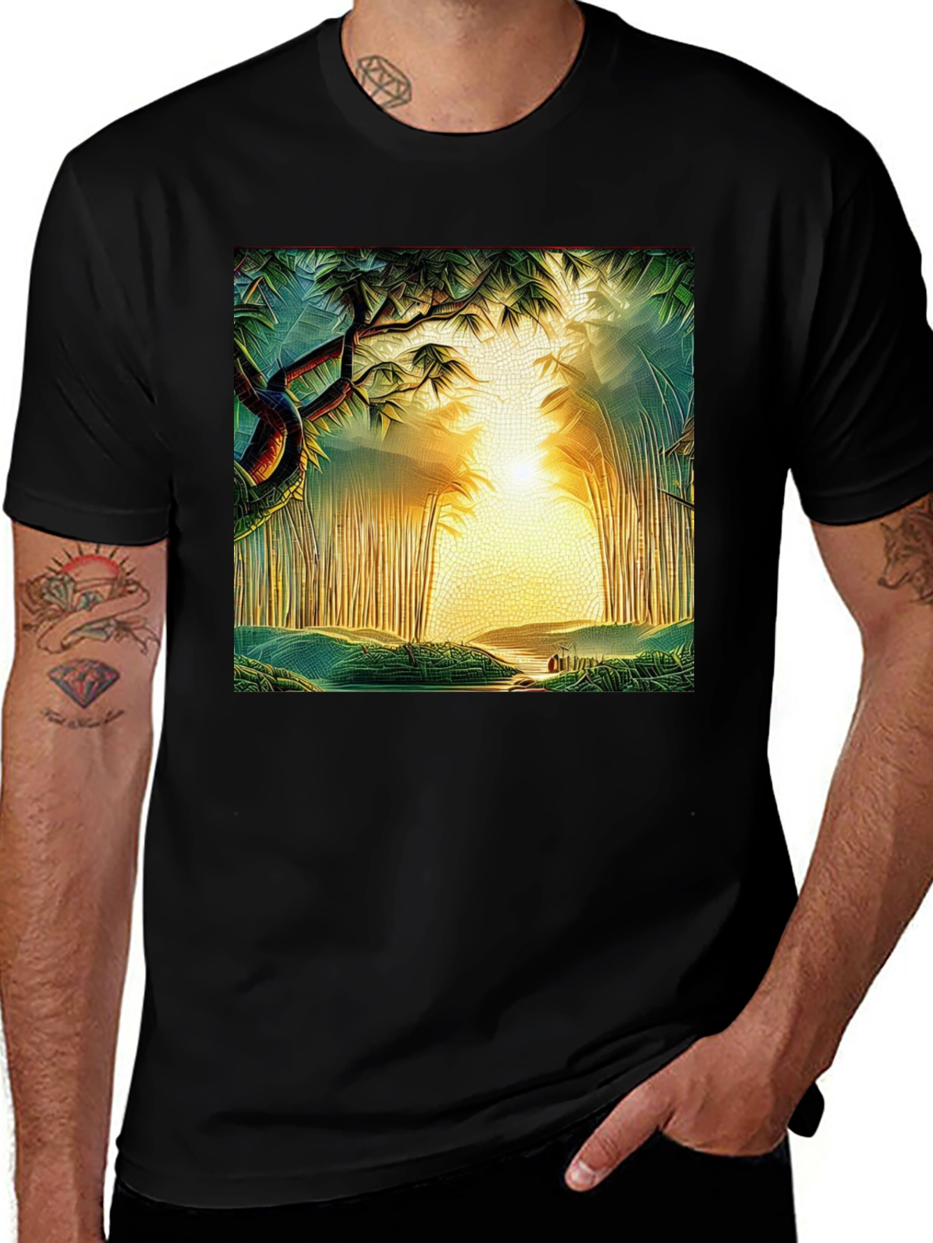 Variant 12 of Forest Print Black T-Shirt