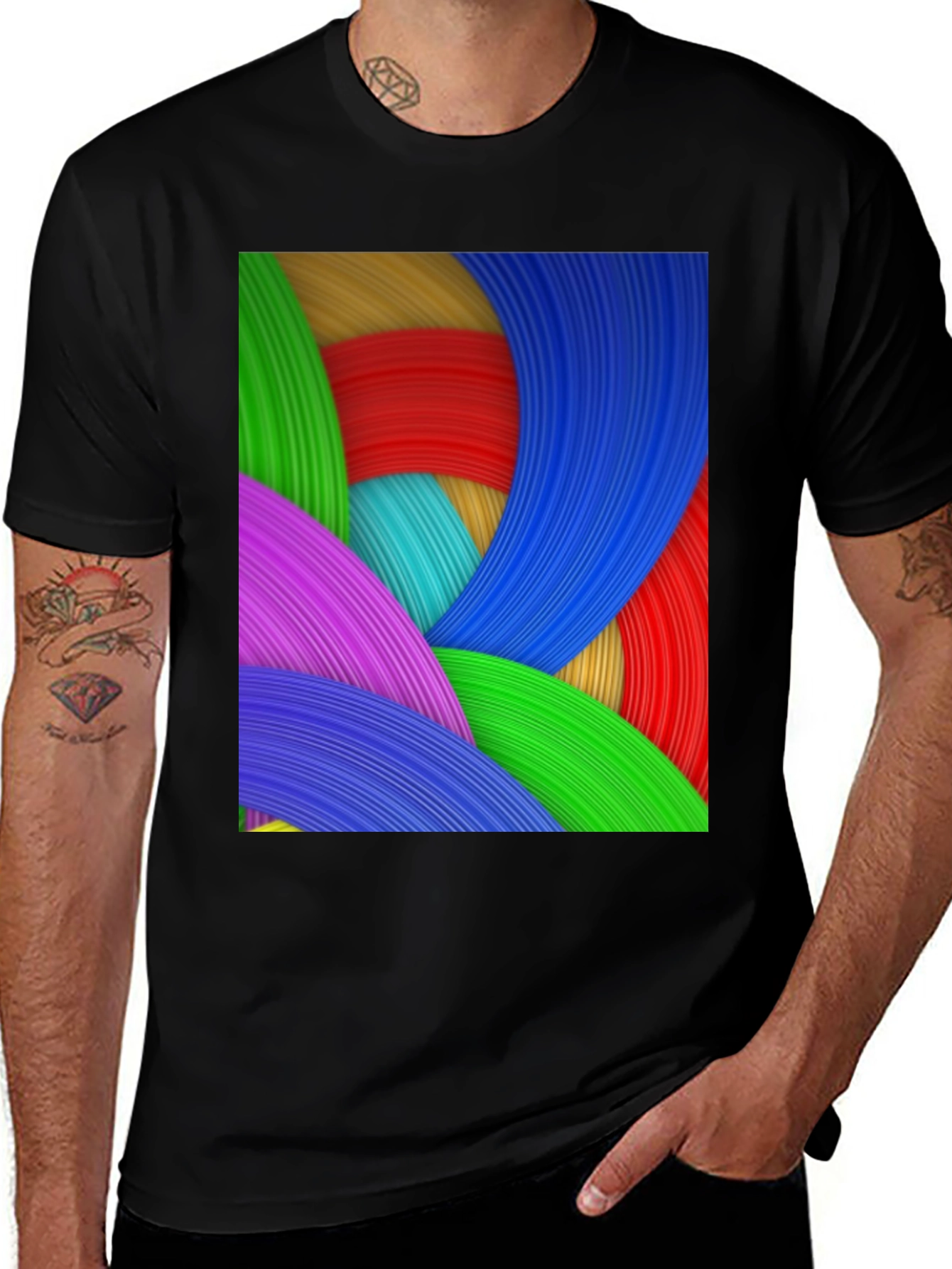 Variant 8 of Colorful Abstract Lines Graphic Black T-Shirt