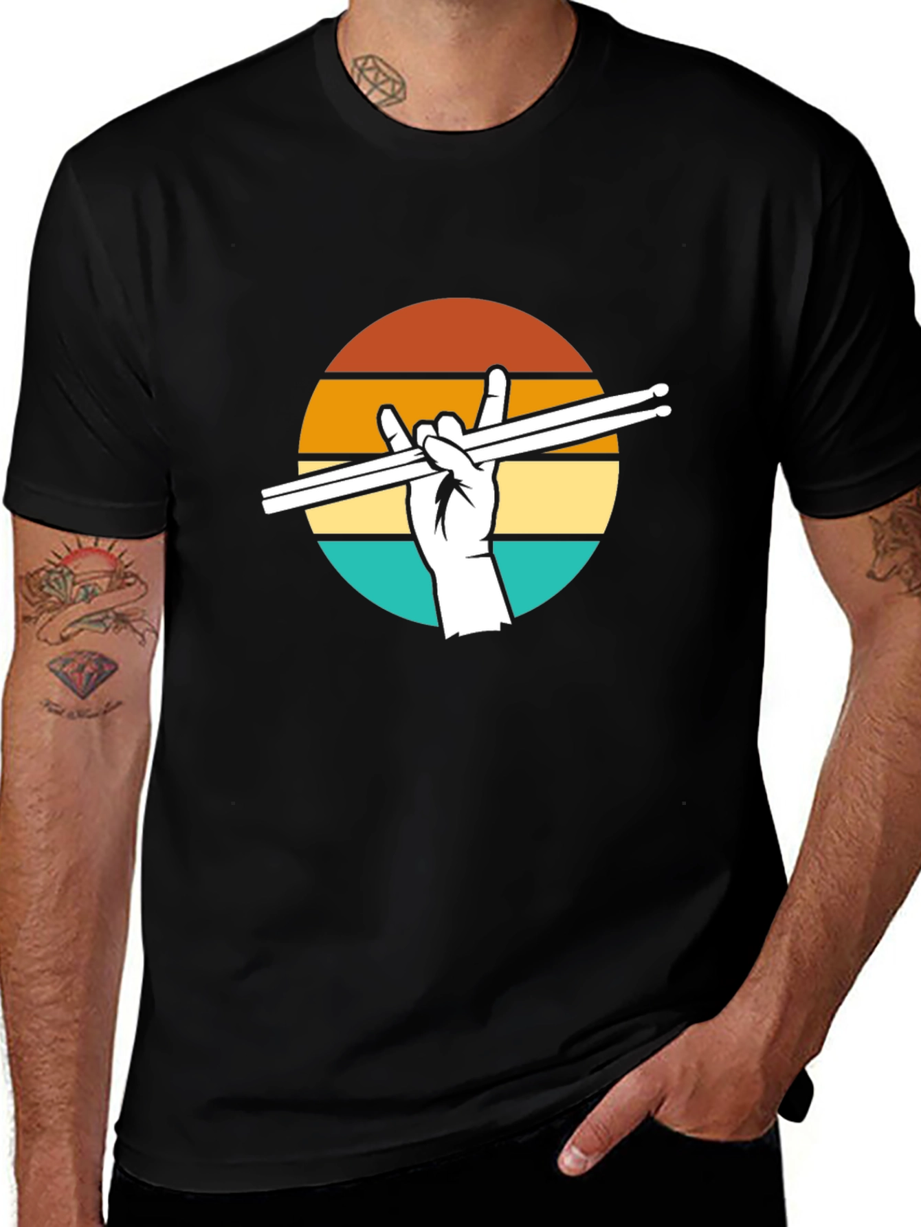 Variant 18 of Rock On Drummer T-Shirt - Vintage Sunset Design