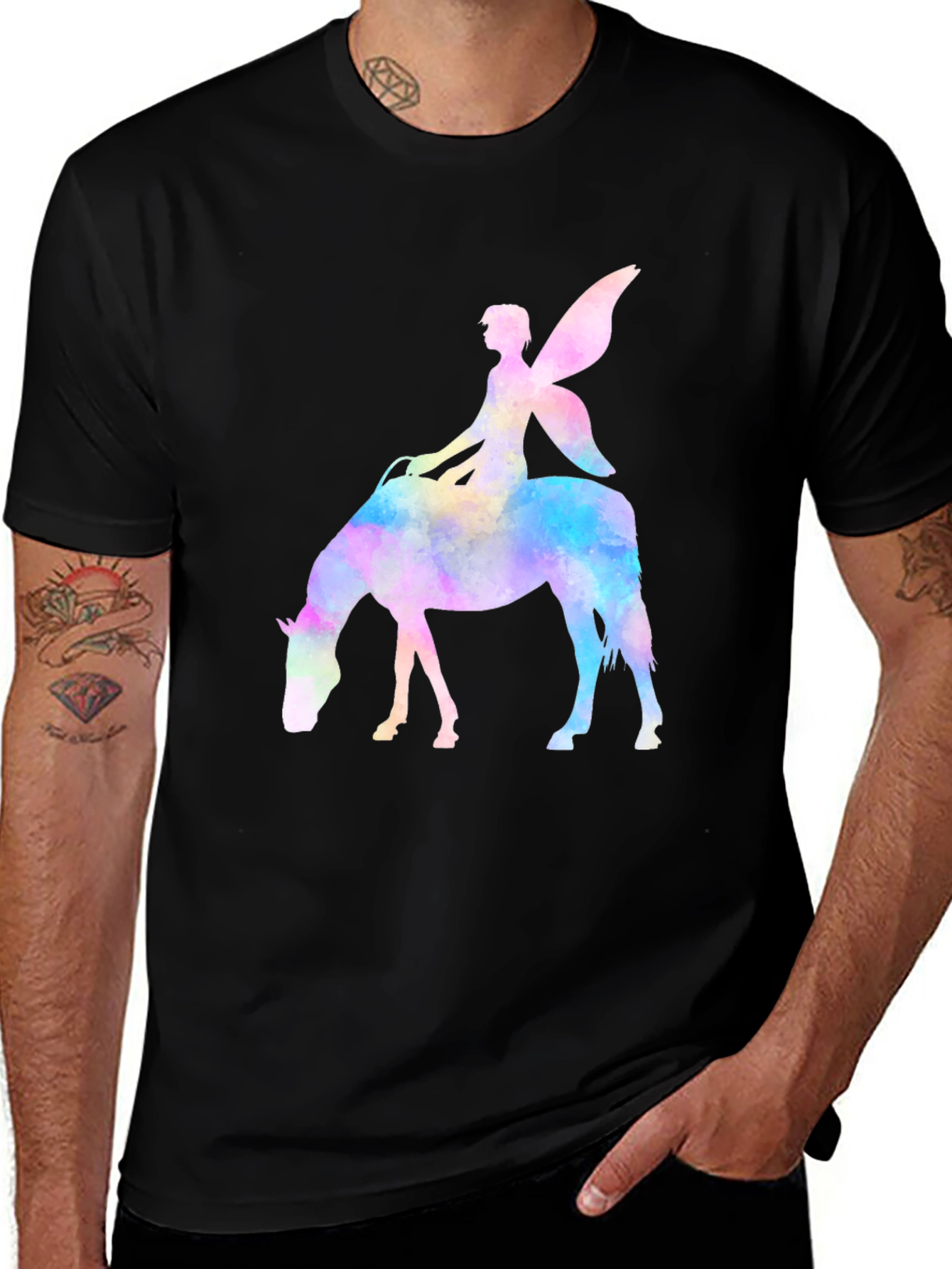 Variant 14 of Fairy Riding Horse Black T-Shirt - Fantasy Graphic Tee