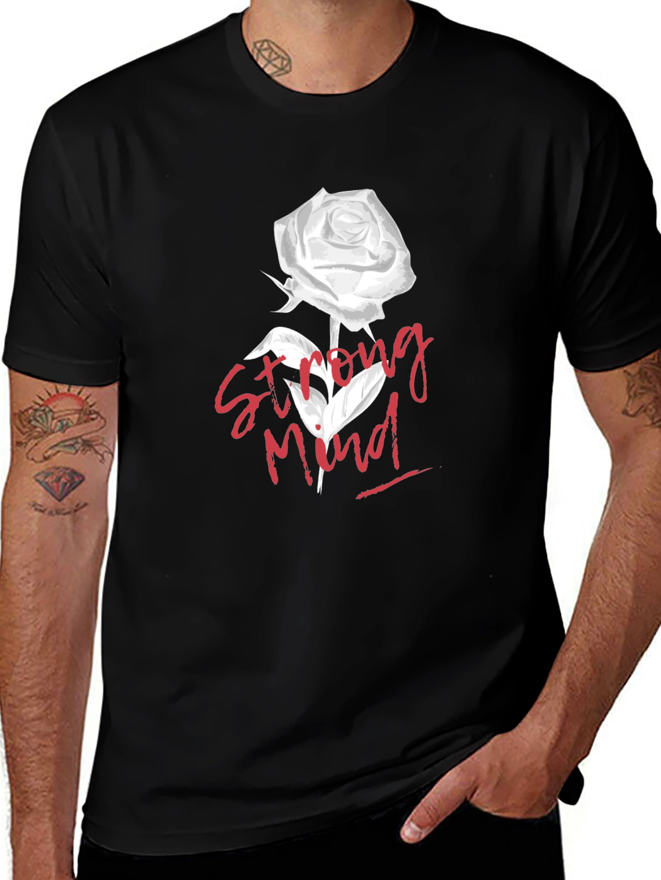 Variant 2 of Strong Mind Rose Graphic Tee - Stylish Mens T-Shirt