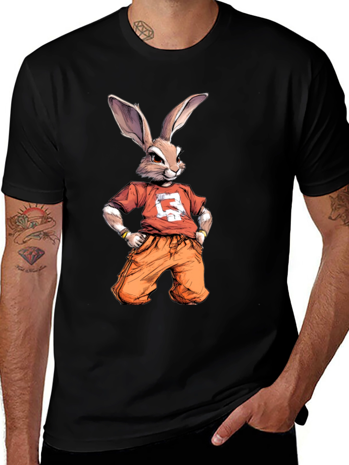 Black Cool Rabbit Graphic T-Shirt - Urban Streetwear Style main image