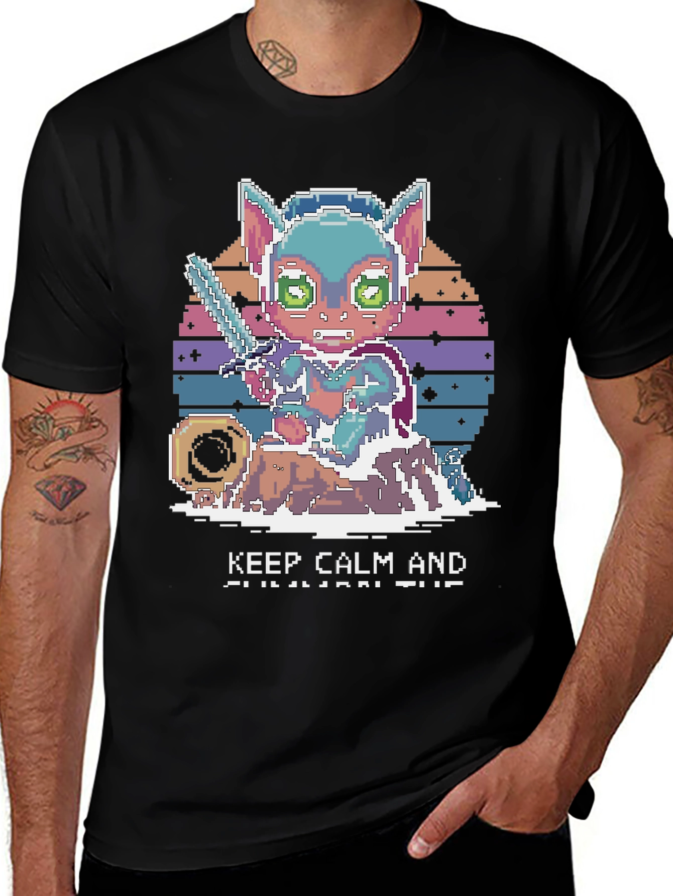 Pixel Art Cat Warrior T-Shirt 