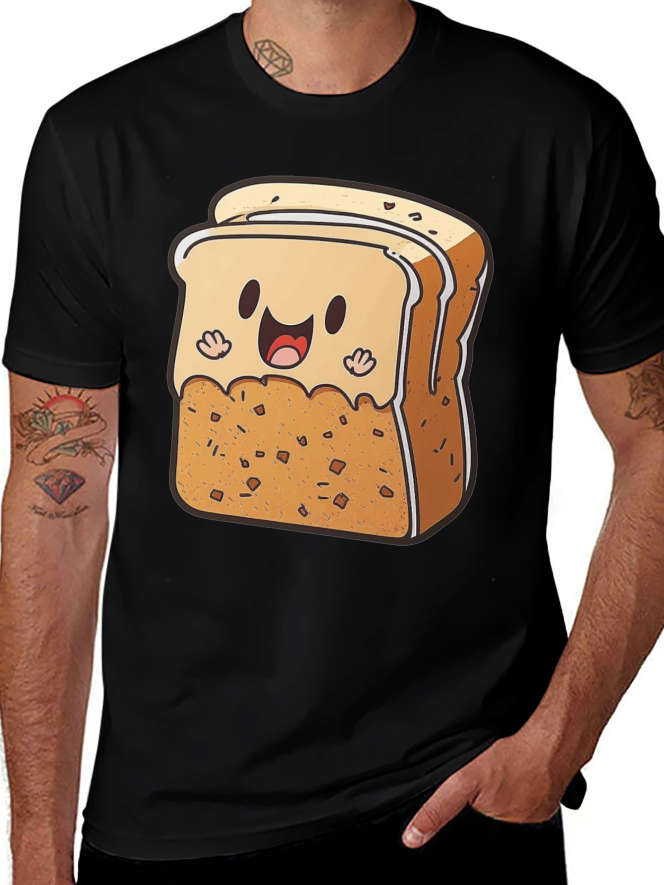 Variant 3 of Cute Toast Cartoon Black T-Shirt