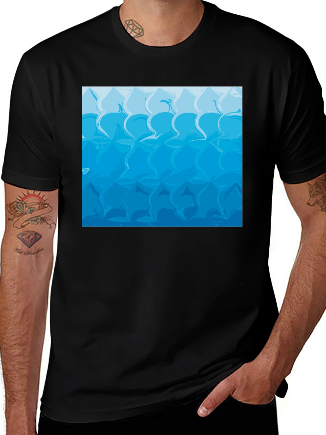Variant 8 of Abstract Blue Wave Pattern Black T-Shirt