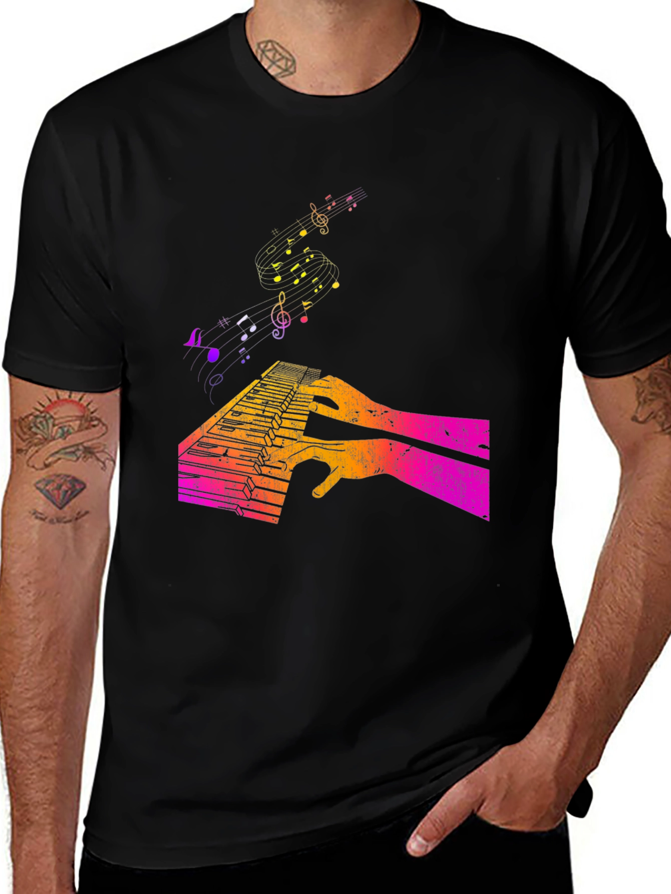 Black Piano Keys & Music Notes Graphic T-Shirt main image