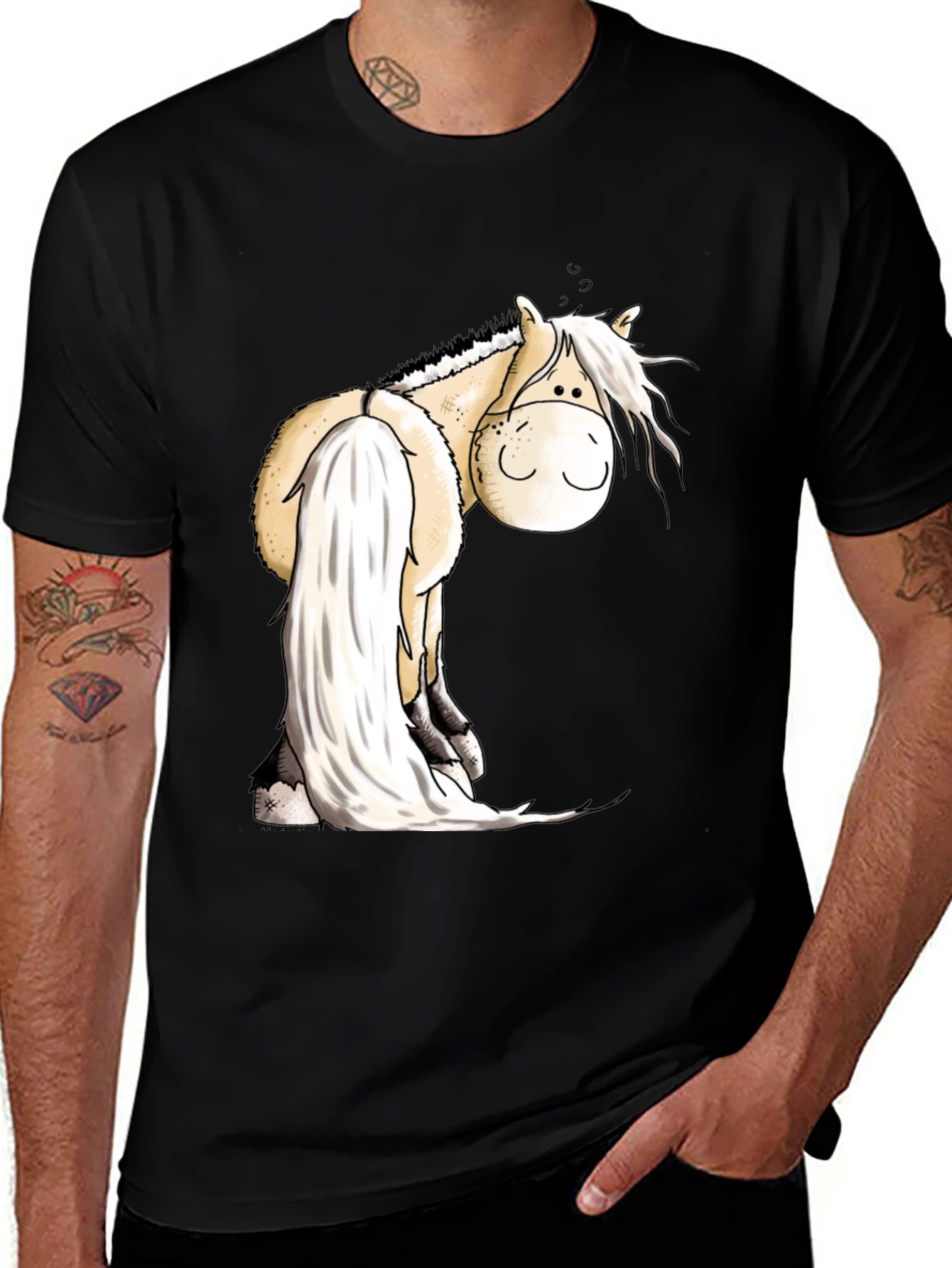 Variant 23 of Cartoon Horse Graphic Tee - Soft Black Cotton Blend