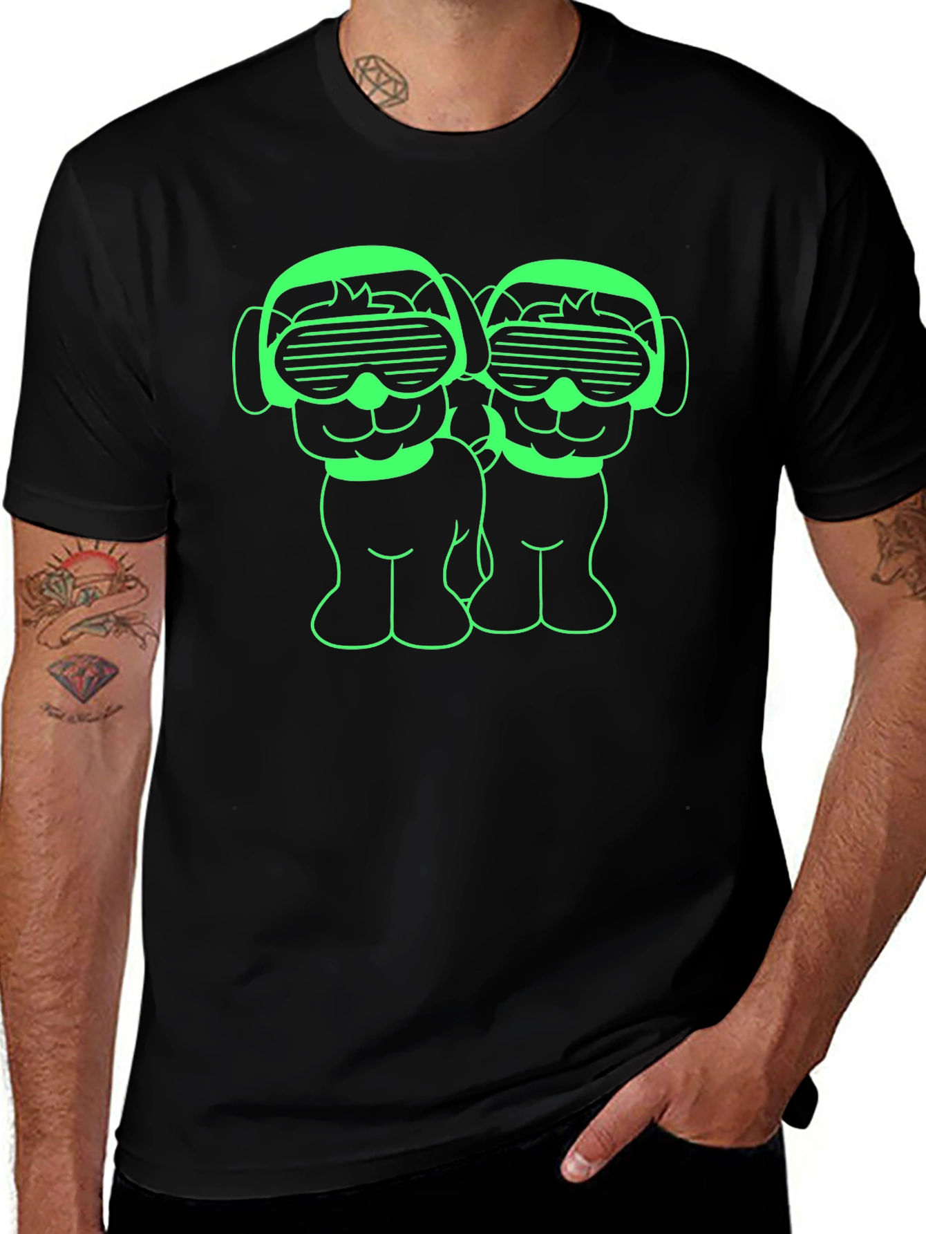 Variant 30 of Neon Dogs T-Shirt - Black Cotton Blend