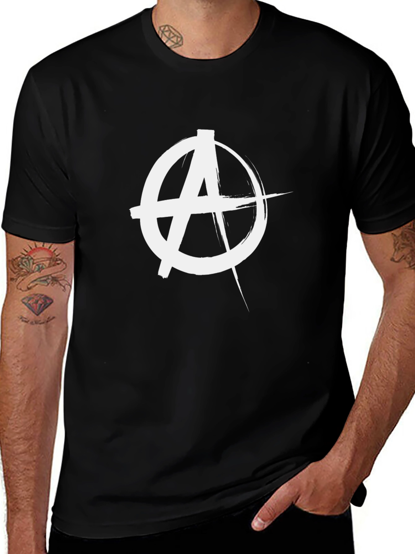 Variant 17 of Anarchy Symbol Graphic Tee - Black Cotton Shirt
