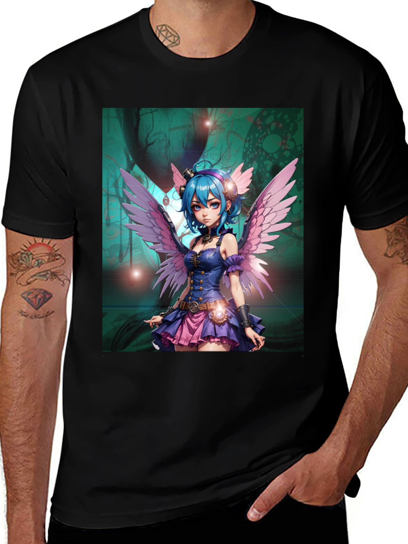 Variant 30 of Anime Fairy Graphic Tee - Steampunk Wings Black T-Shirt