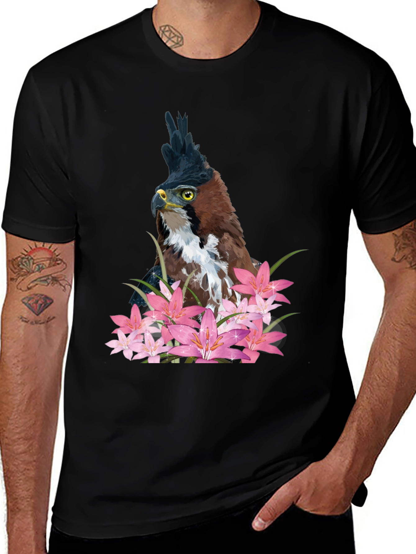 Variant 30 of Eagle & Flower Graphic Black T-Shirt