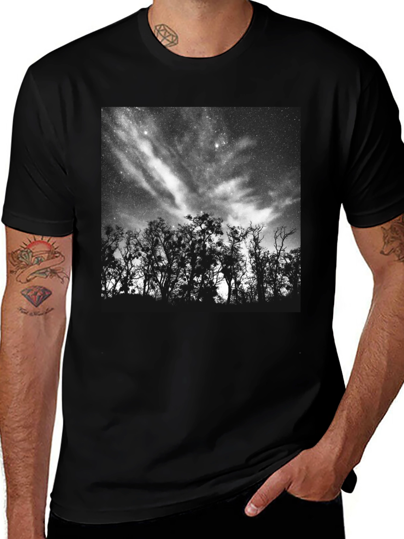 Variant 17 of Night Sky Tree Silhouette Graphic T-Shirt