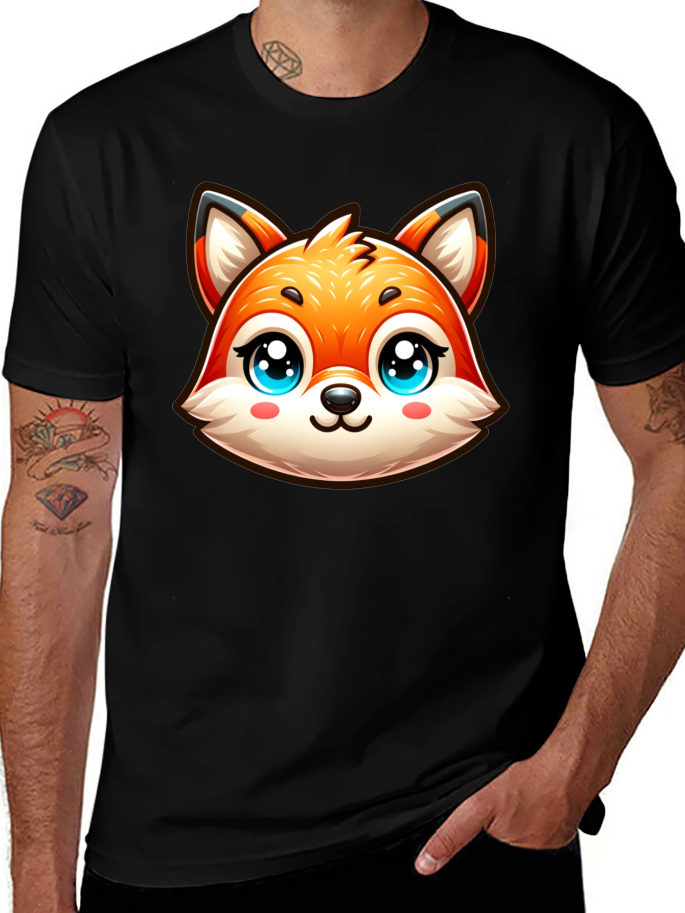 Variant 17 of Cute Fox Graphic T-Shirt - Black