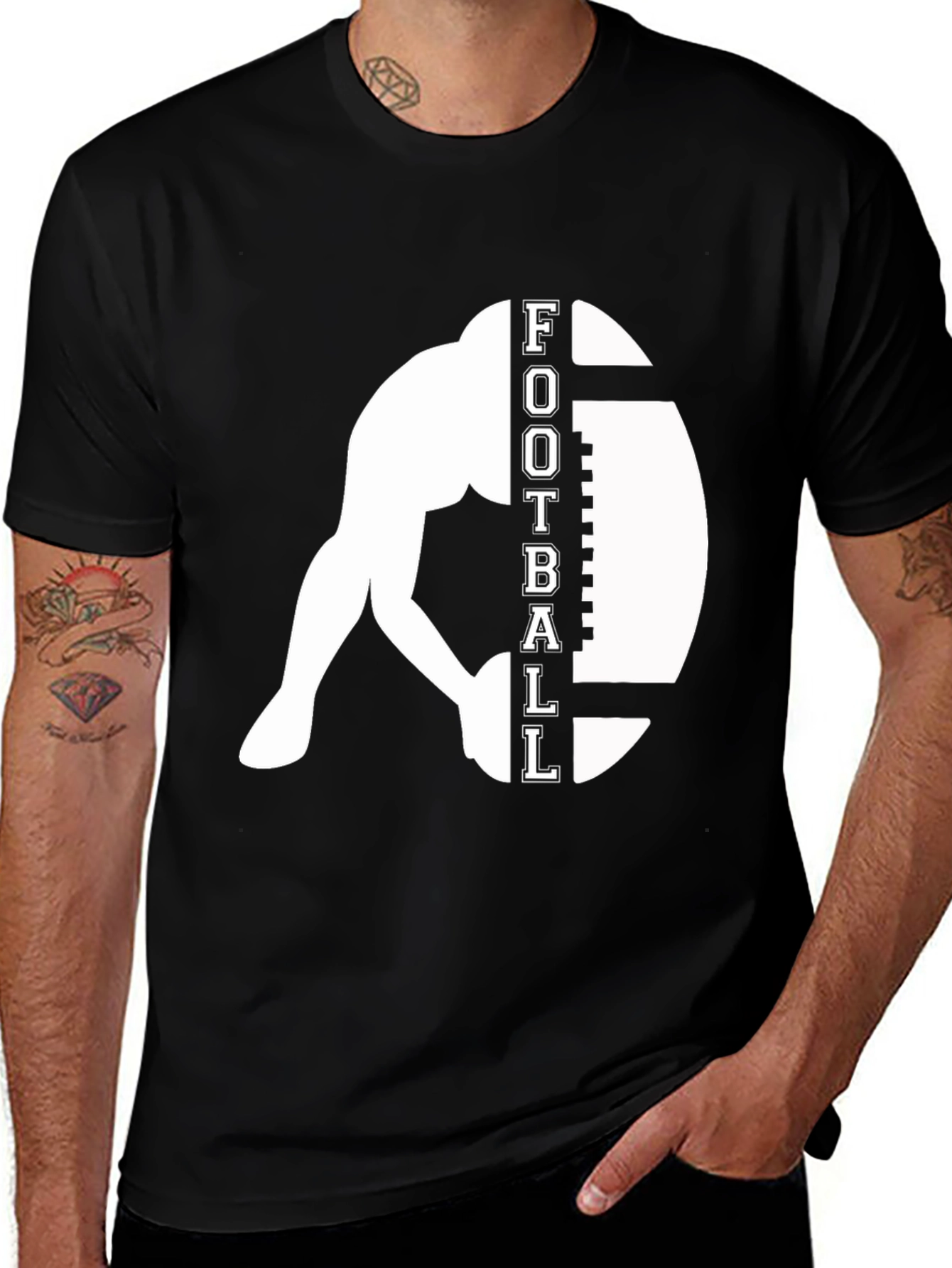 Variant 23 of Football Player Graphic Tee - Black Cotton T-Shirt