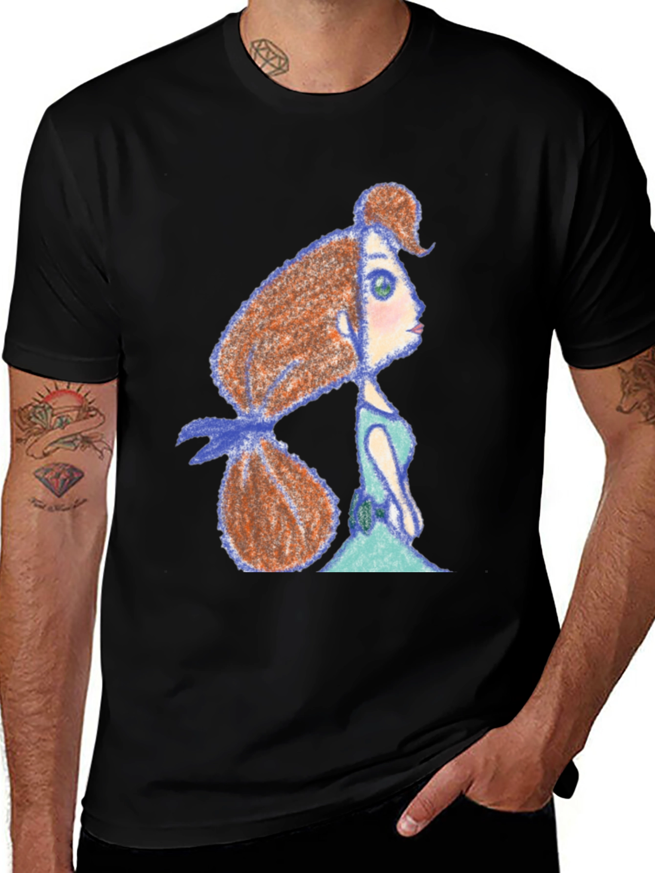 Variant 28 of Whimsical Girl Print Black Tee