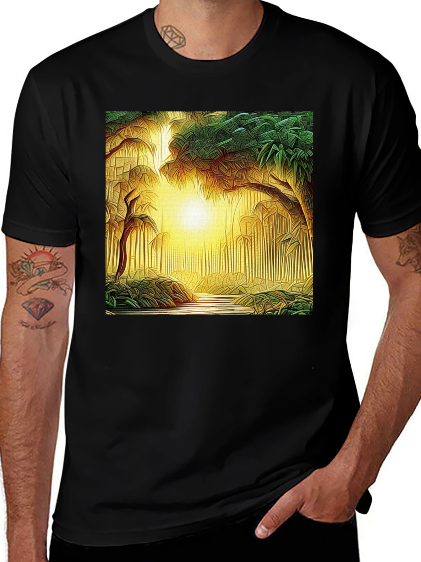 Variant 3 of Nature Scene Graphic T-Shirt - Black
