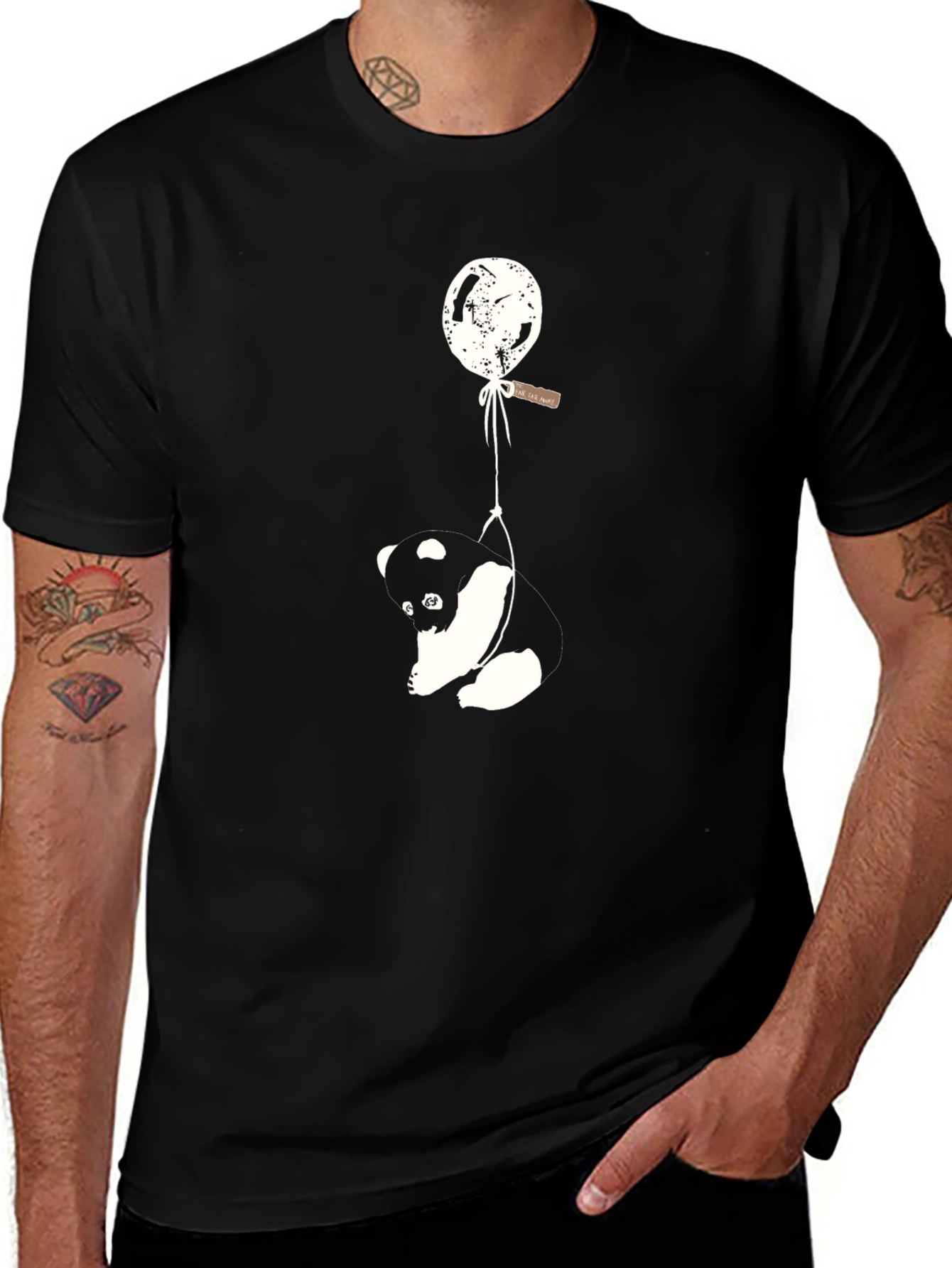 Variant 28 of Panda Balloon Graphic Tee - Relaxed Fit Black T-Shirt